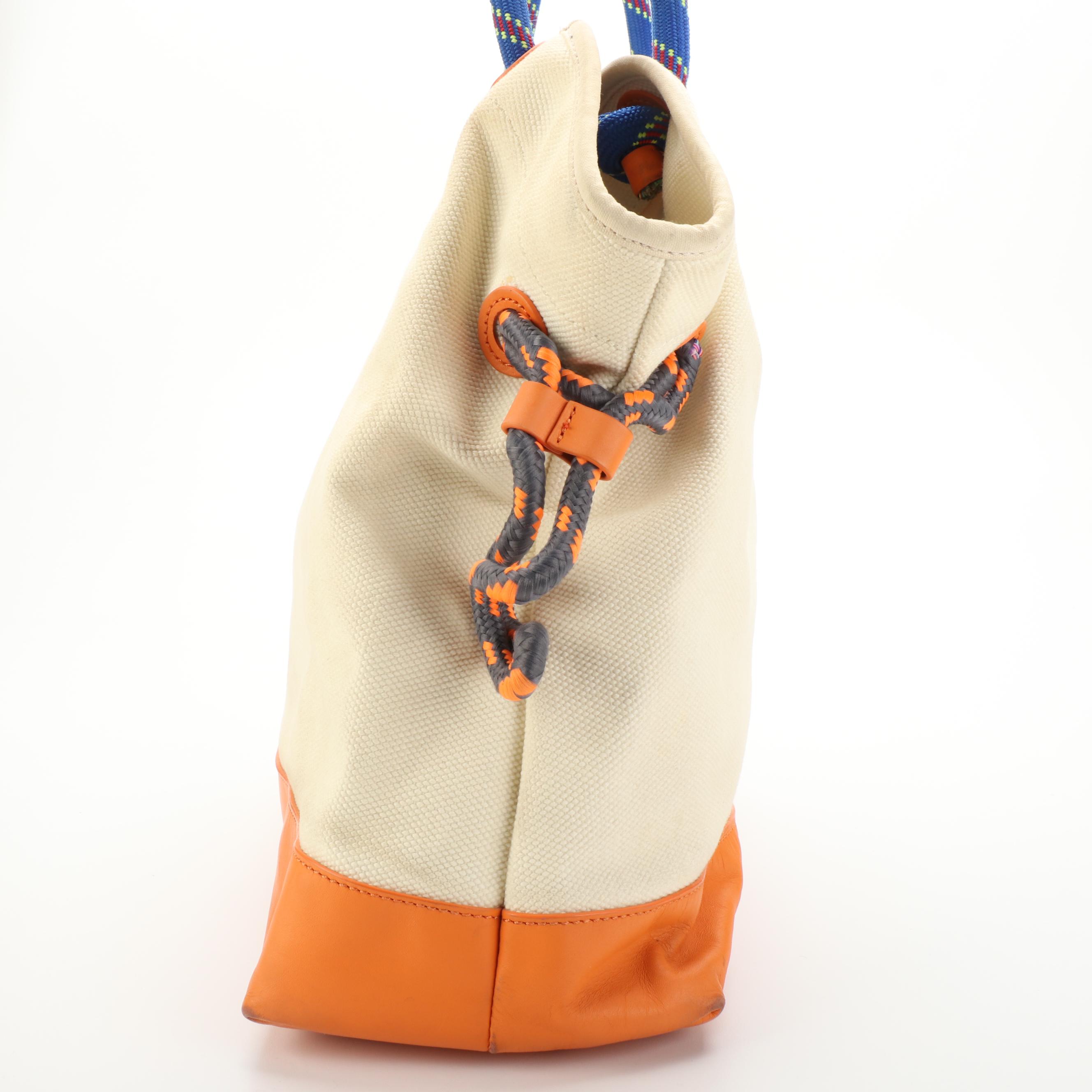 Tory Burch Logo Canvas and Leather Tote Bag