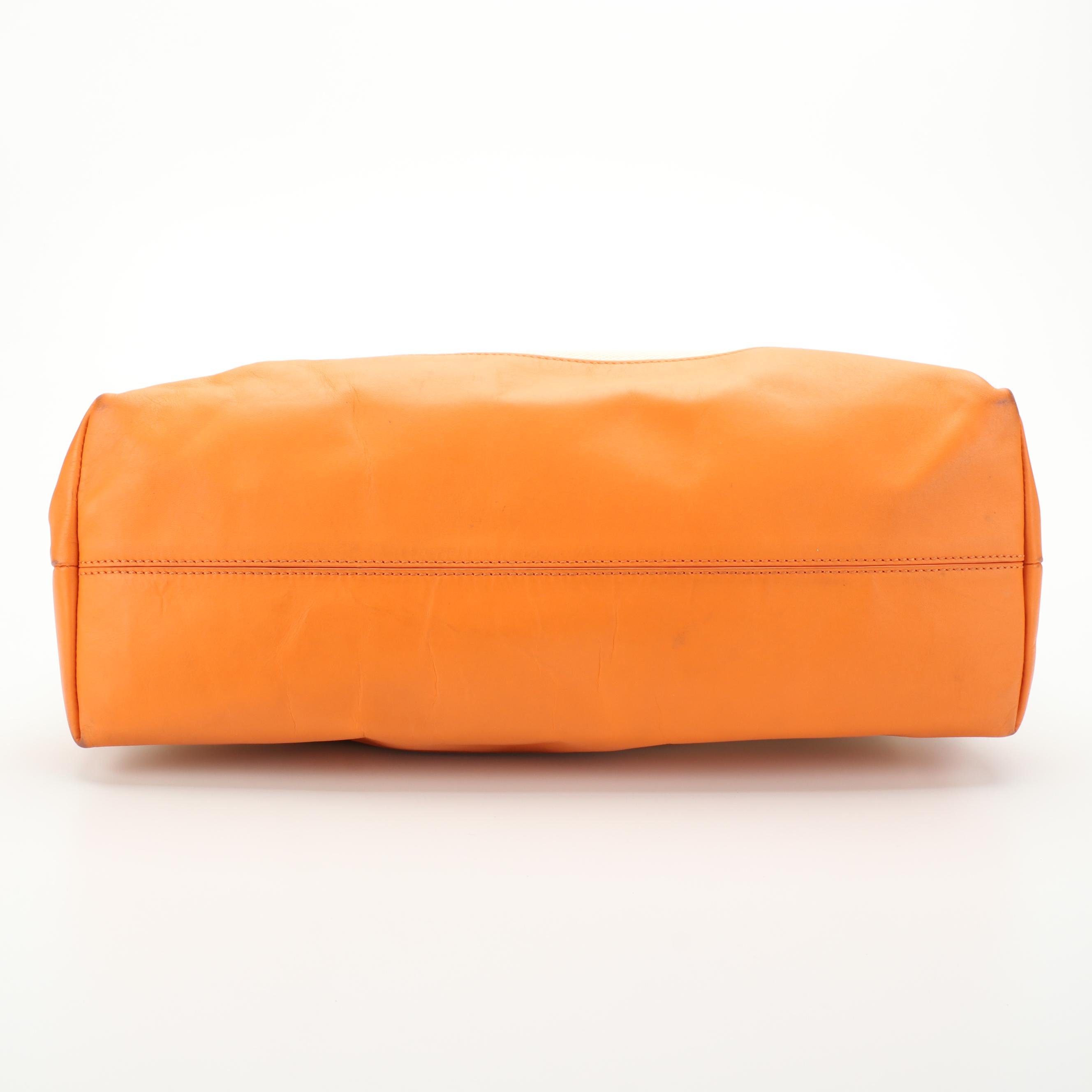 Tory Burch Logo Canvas and Leather Tote Bag