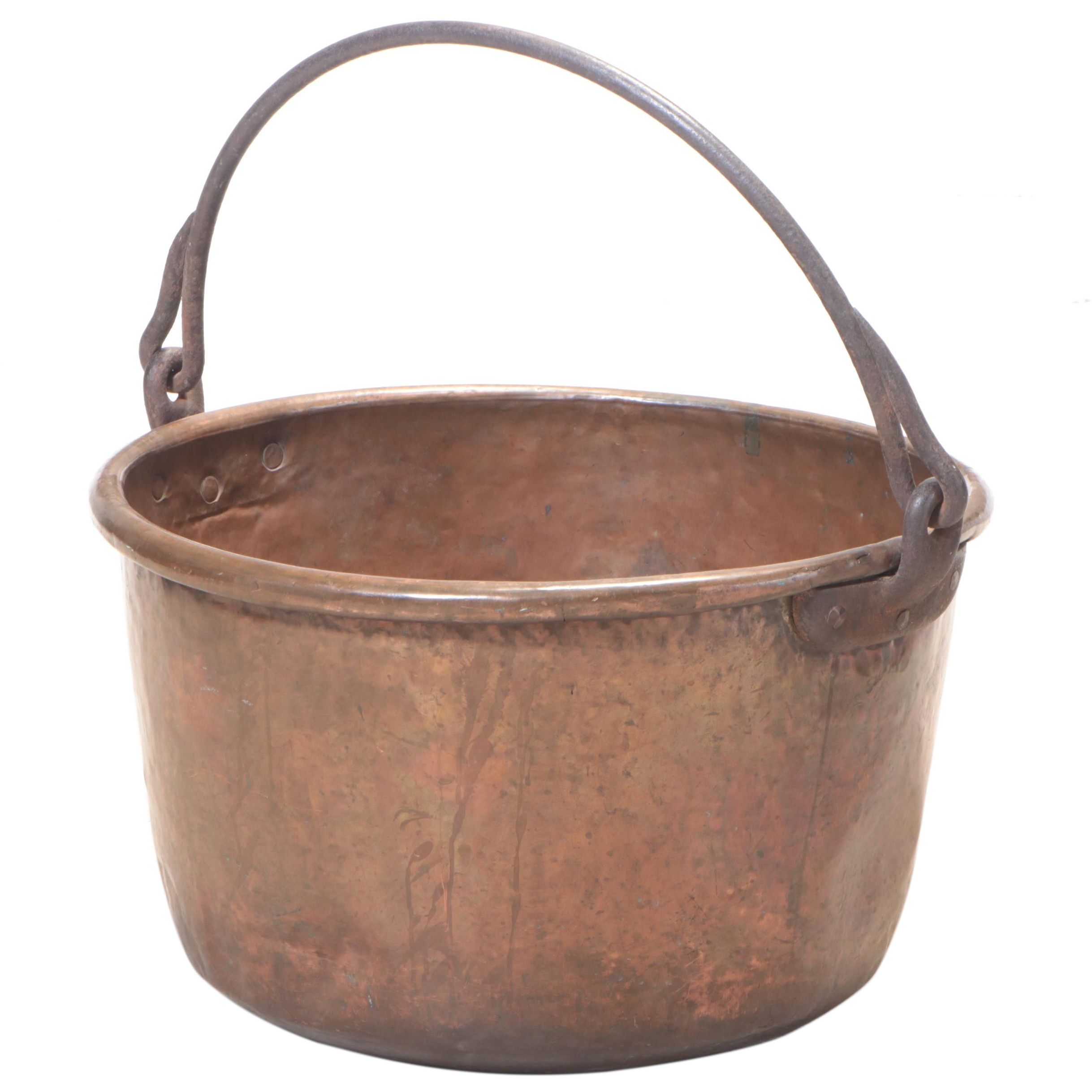 Copper Cauldron with Wrought Iron Swing Handle