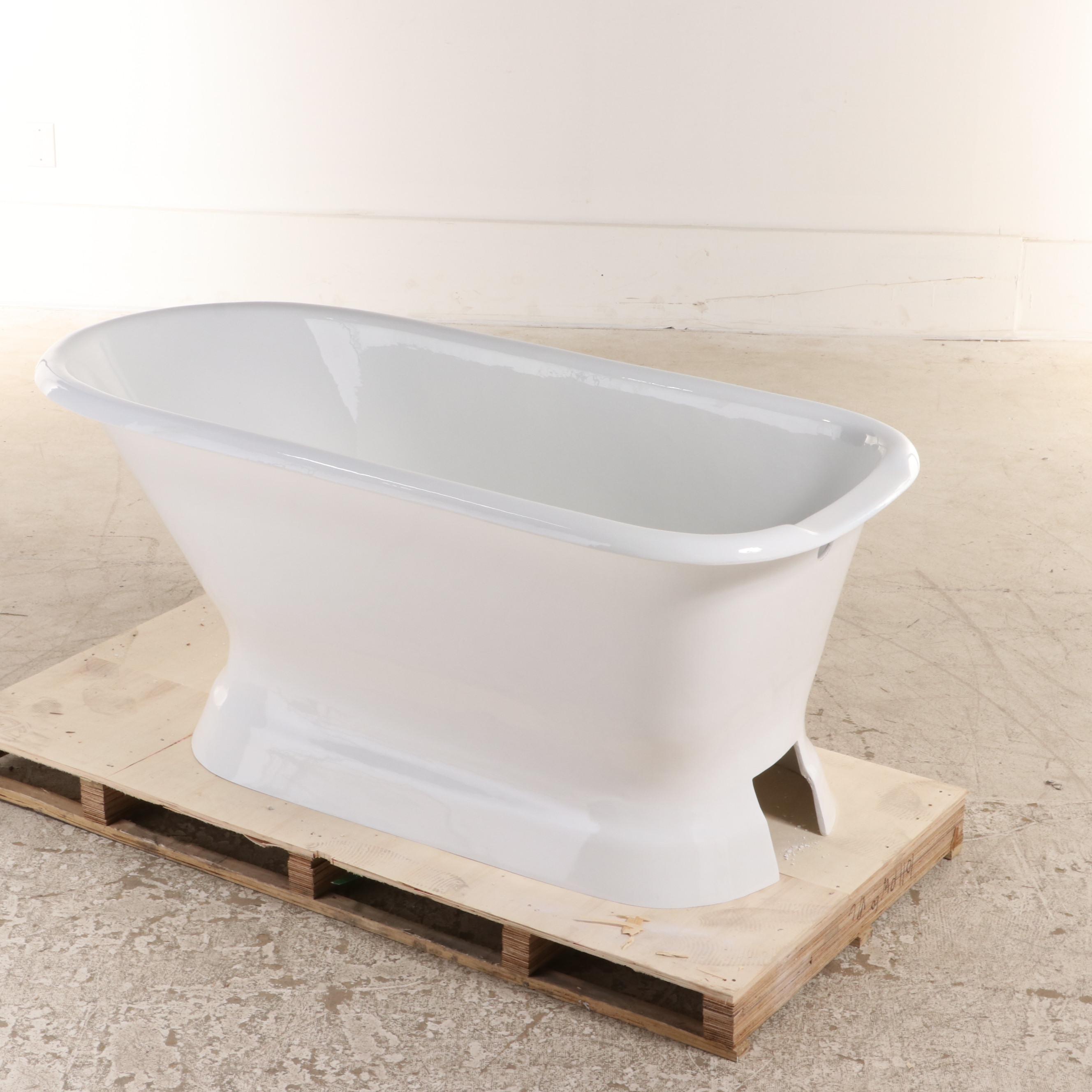 60" Freestanding Enameled Cast Iron Pedestal Tub in White