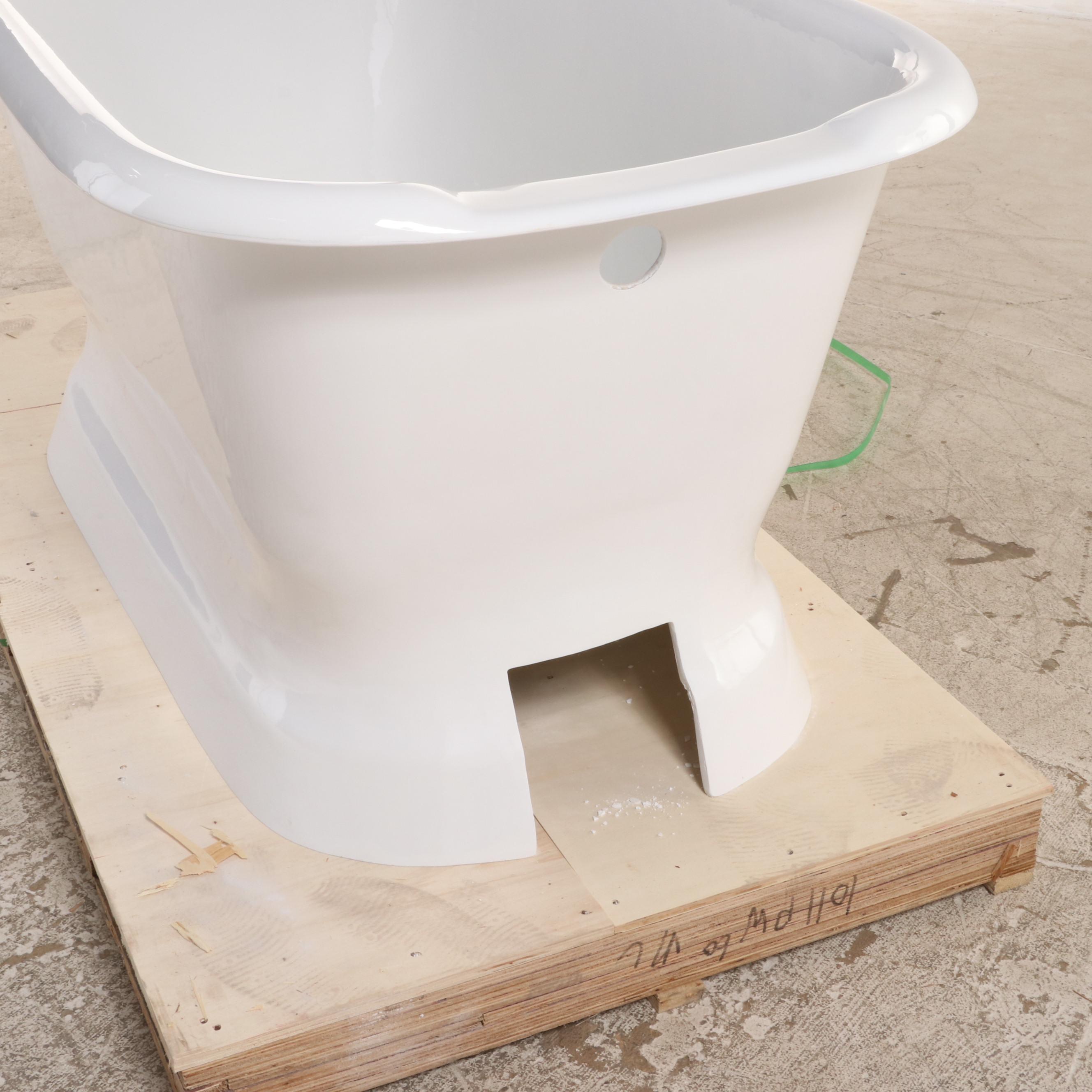 60" Freestanding Enameled Cast Iron Pedestal Tub in White