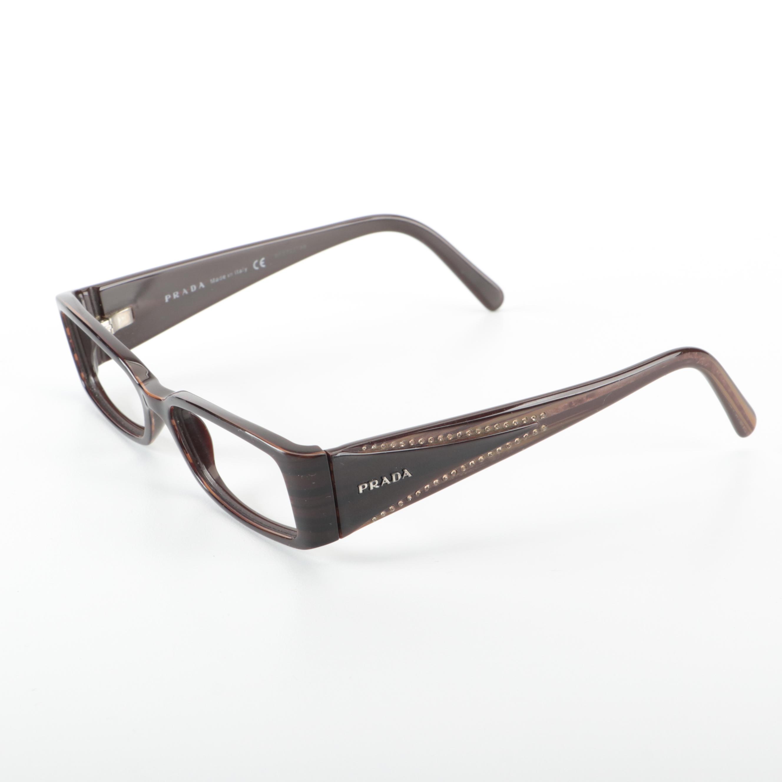 Prada VPR251 Dark Brown Rectangular Embellished Eyeglasses