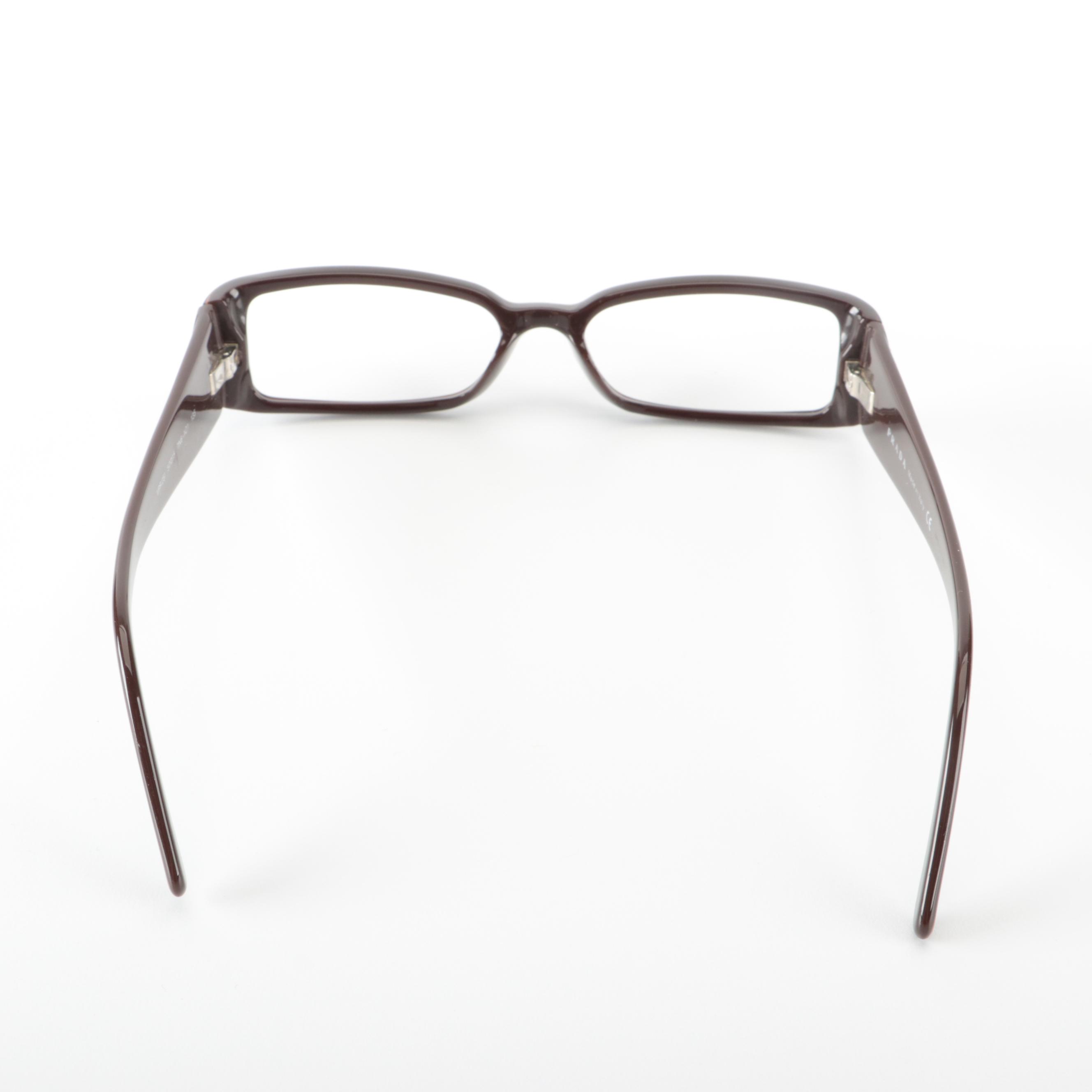 Prada VPR251 Dark Brown Rectangular Embellished Eyeglasses
