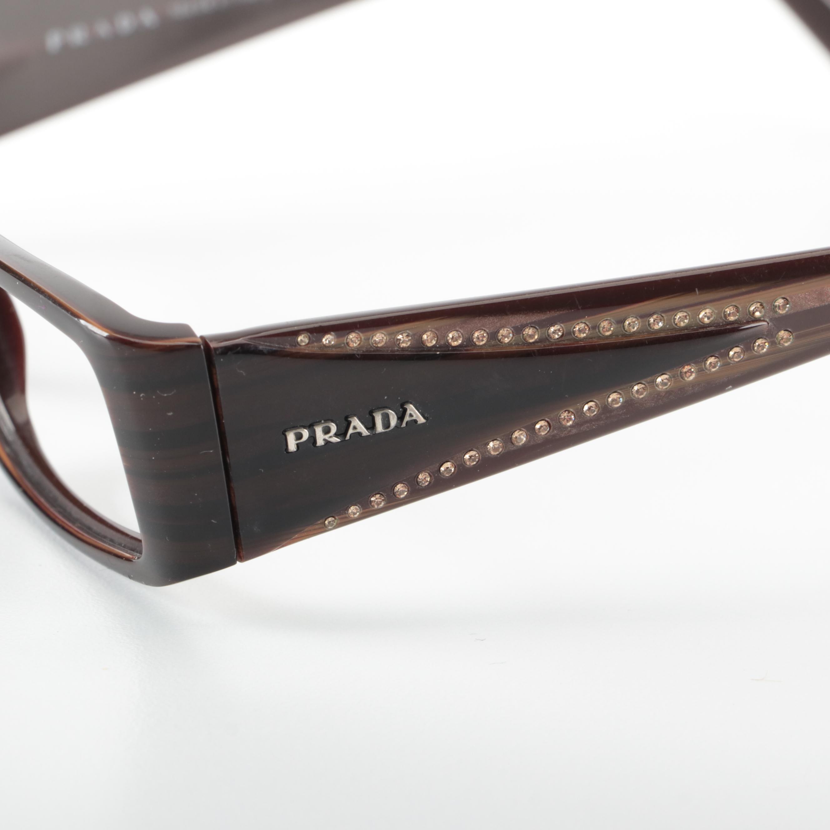 Prada VPR251 Dark Brown Rectangular Embellished Eyeglasses