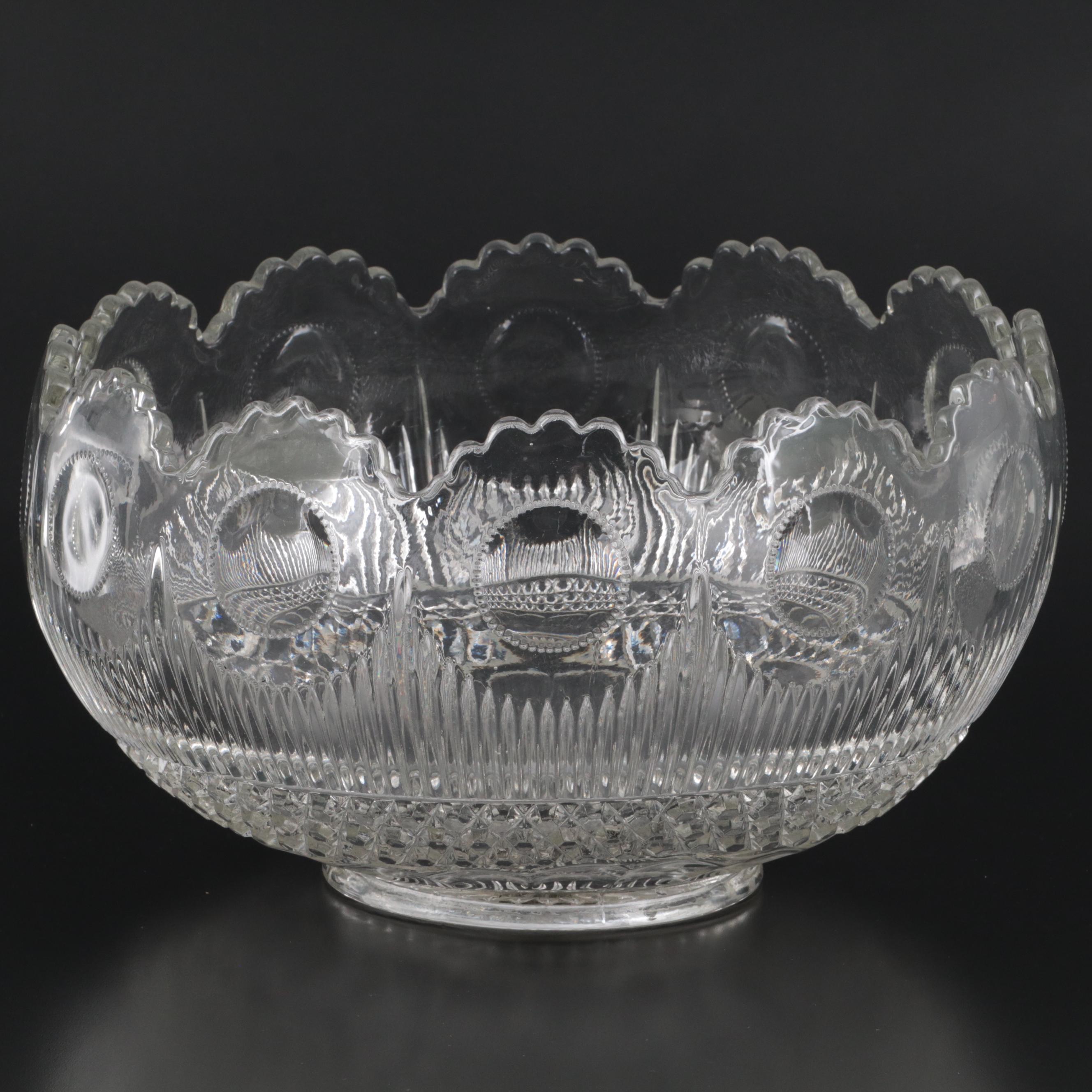 Tiffin-Franciscan "Bullseye" Pressed Glass Punch Bowl and Tray, Mid-20th Century