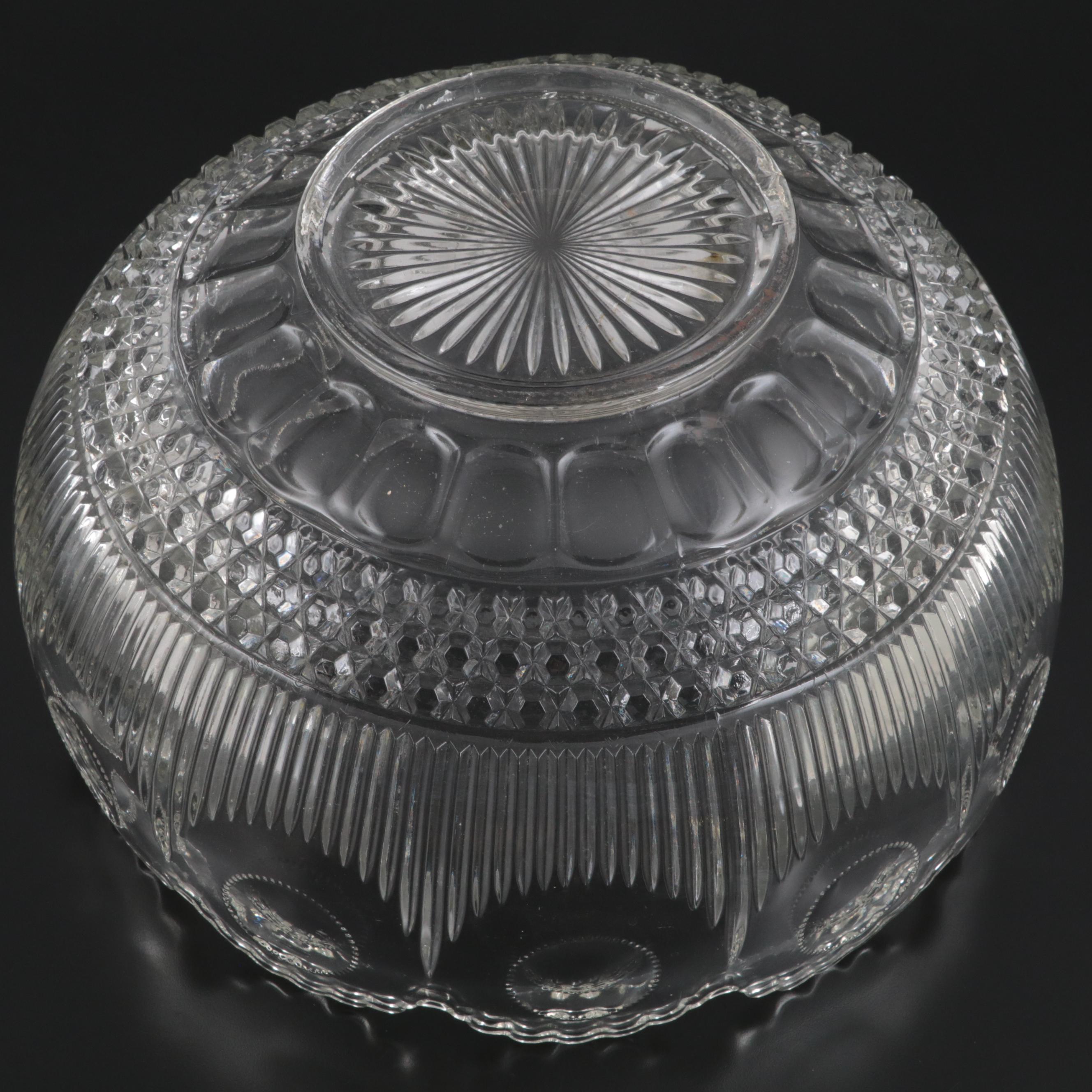Tiffin-Franciscan "Bullseye" Pressed Glass Punch Bowl and Tray, Mid-20th Century