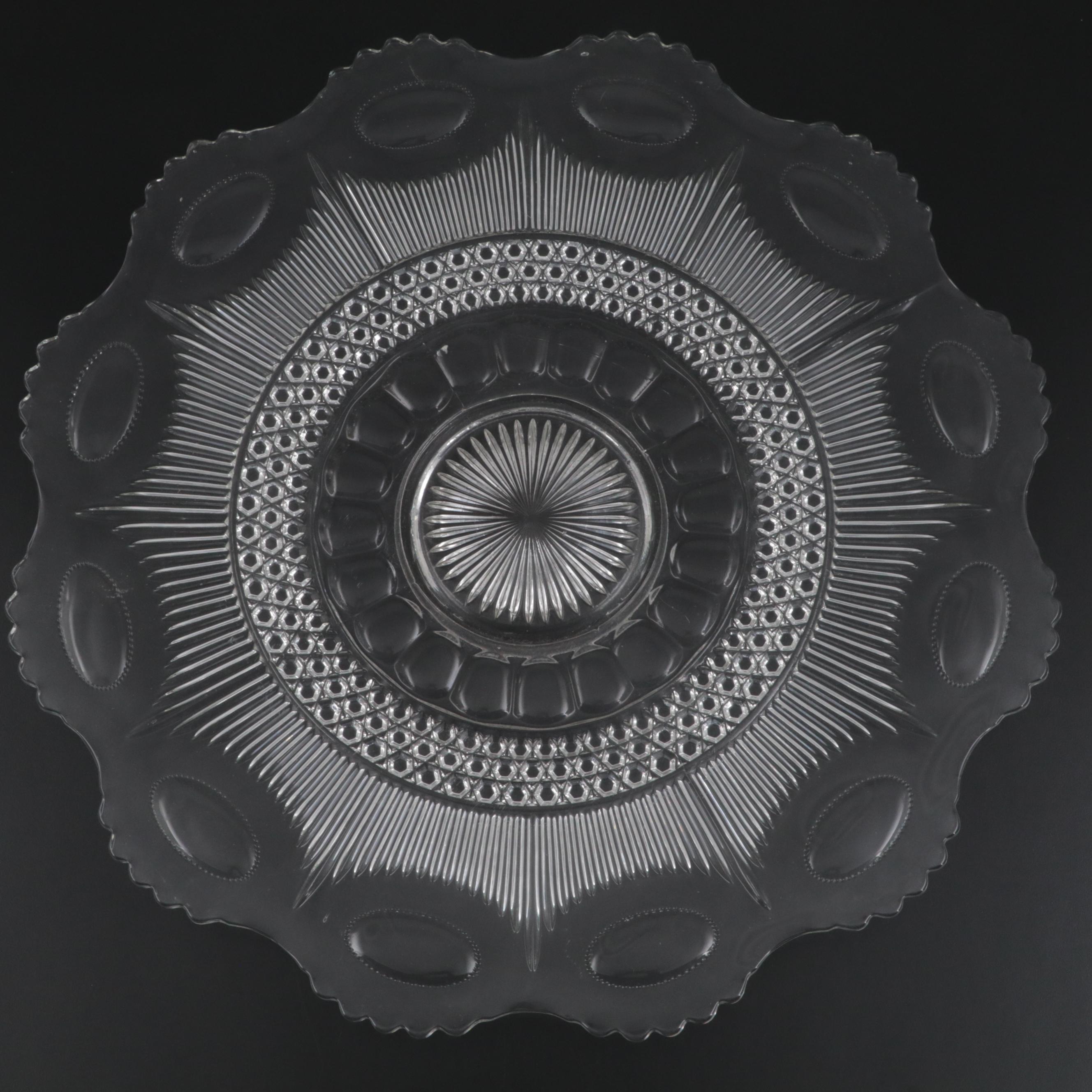 Tiffin-Franciscan "Bullseye" Pressed Glass Punch Bowl and Tray, Mid-20th Century