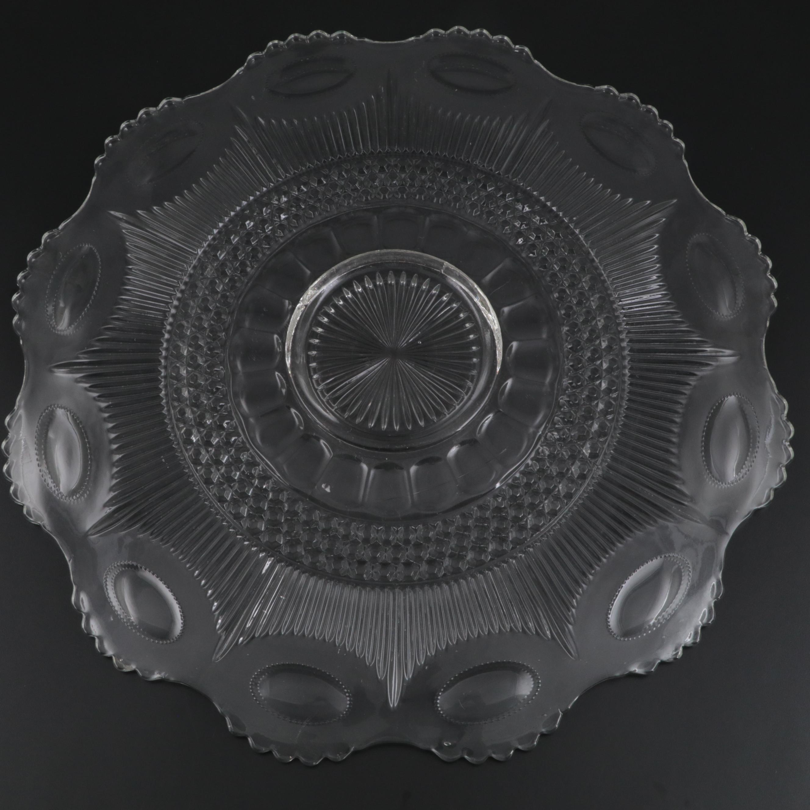 Tiffin-Franciscan "Bullseye" Pressed Glass Punch Bowl and Tray, Mid-20th Century