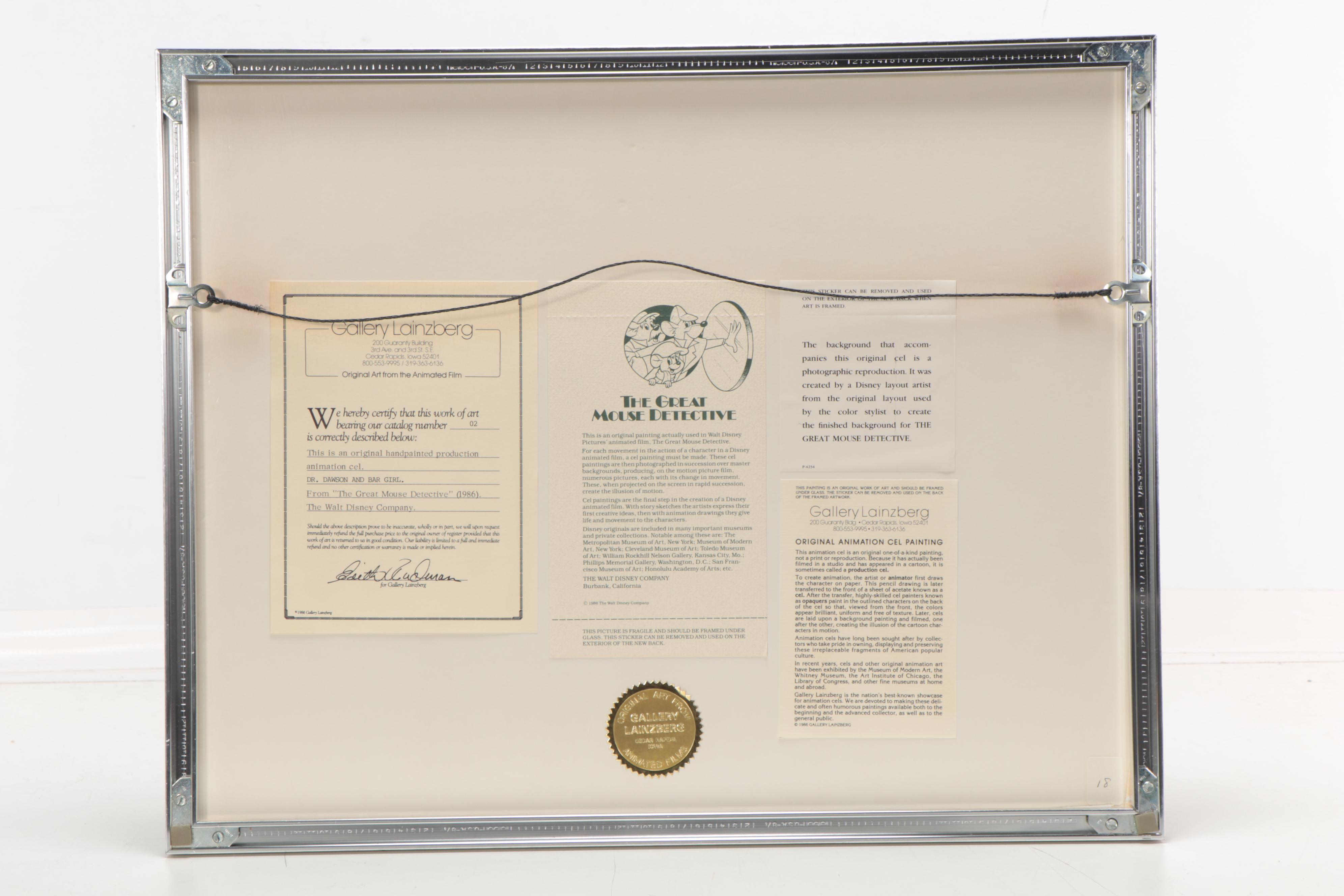 Disney "The Great Mouse Detective" Production Cel Setup, 1986