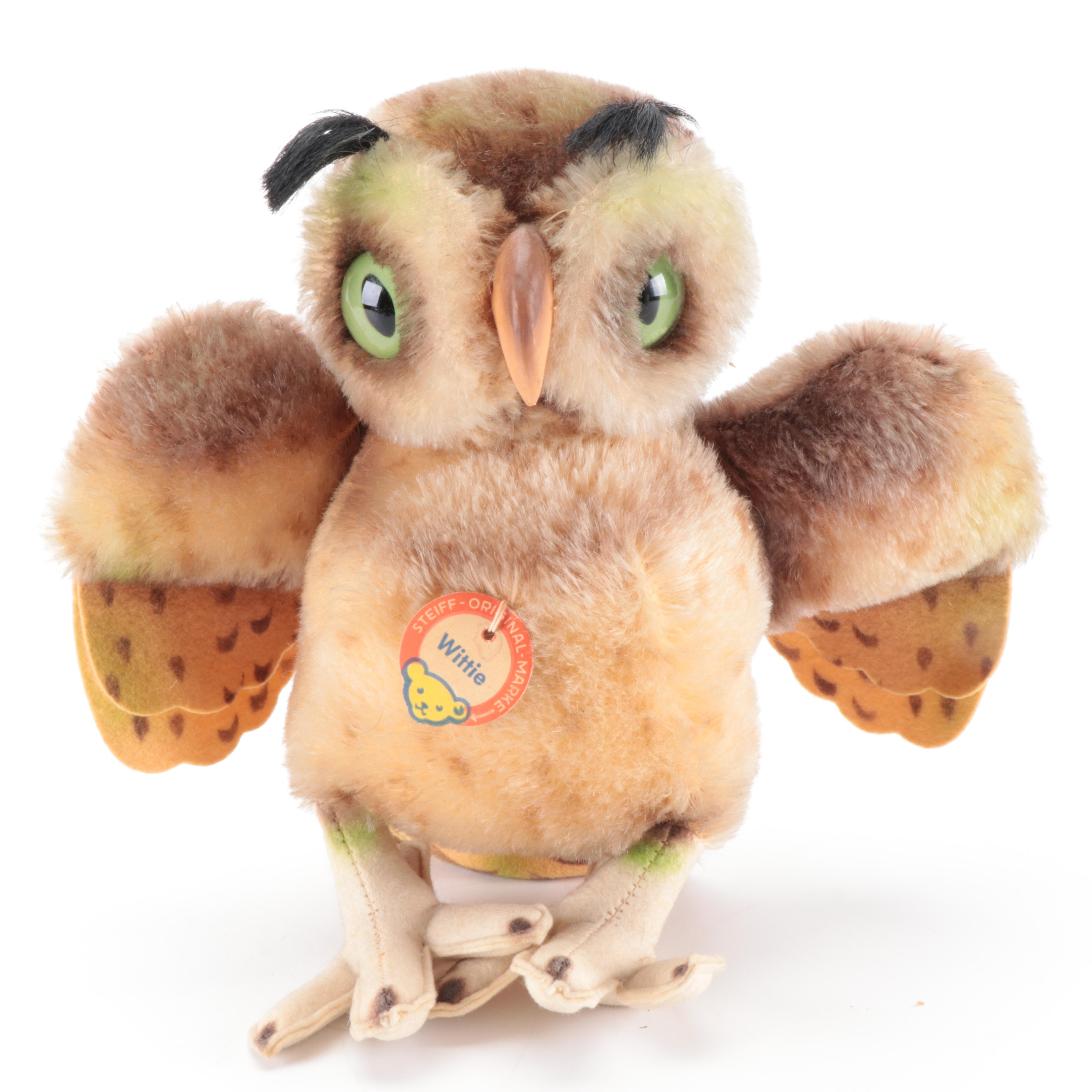 Steiff "Wittie" Mohair Owl Stuffed Toy, Mid-20th Century