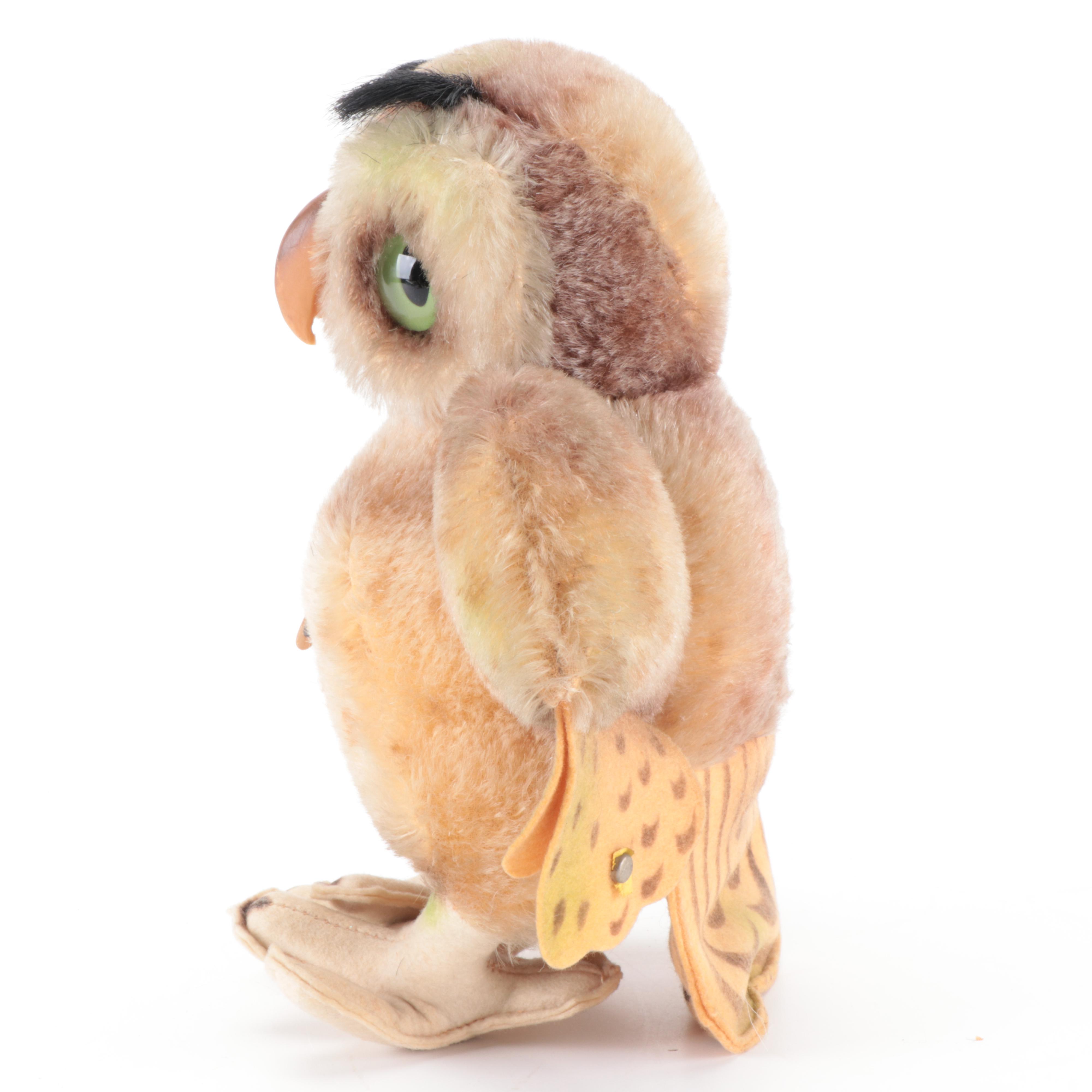 Steiff "Wittie" Mohair Owl Stuffed Toy, Mid-20th Century