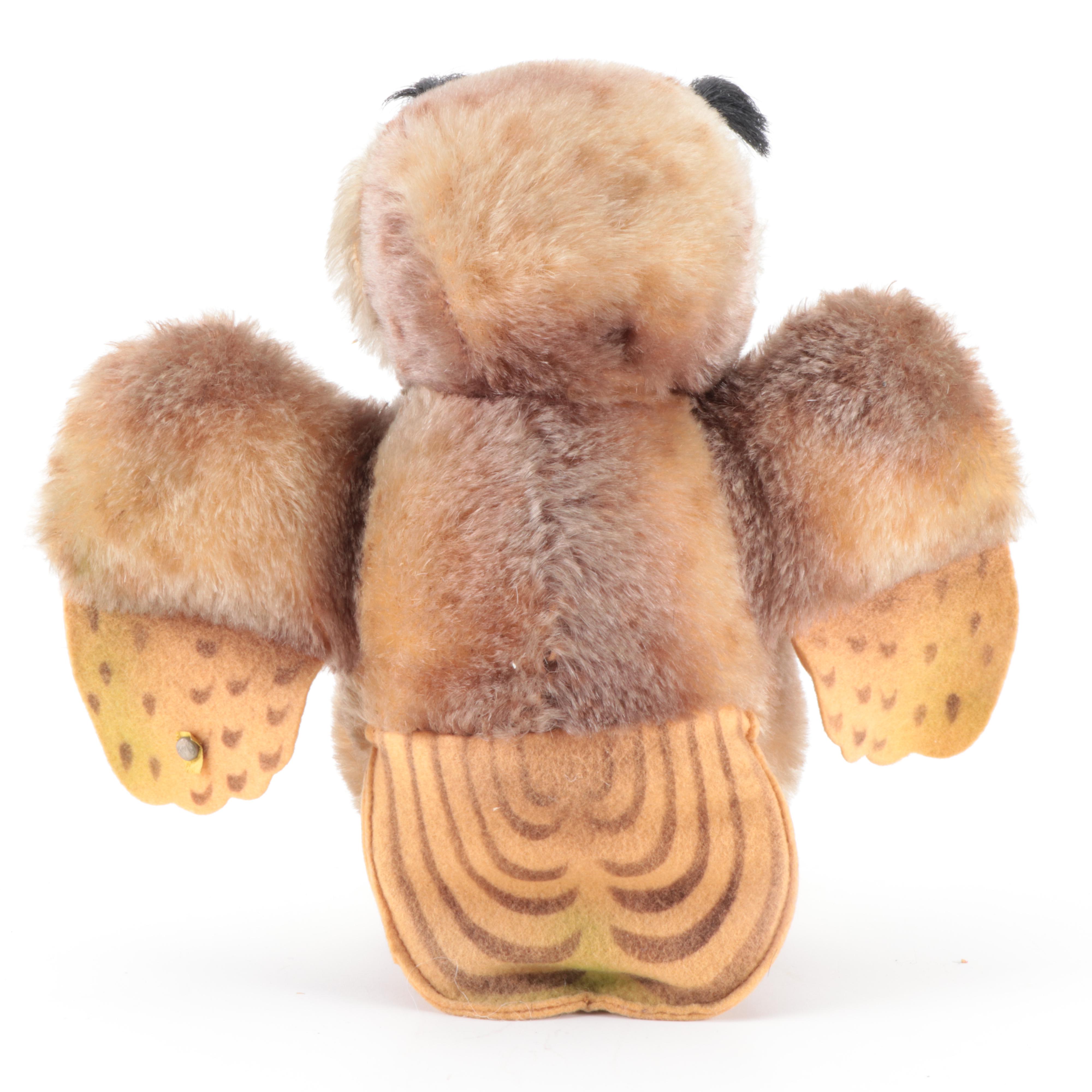 Steiff "Wittie" Mohair Owl Stuffed Toy, Mid-20th Century