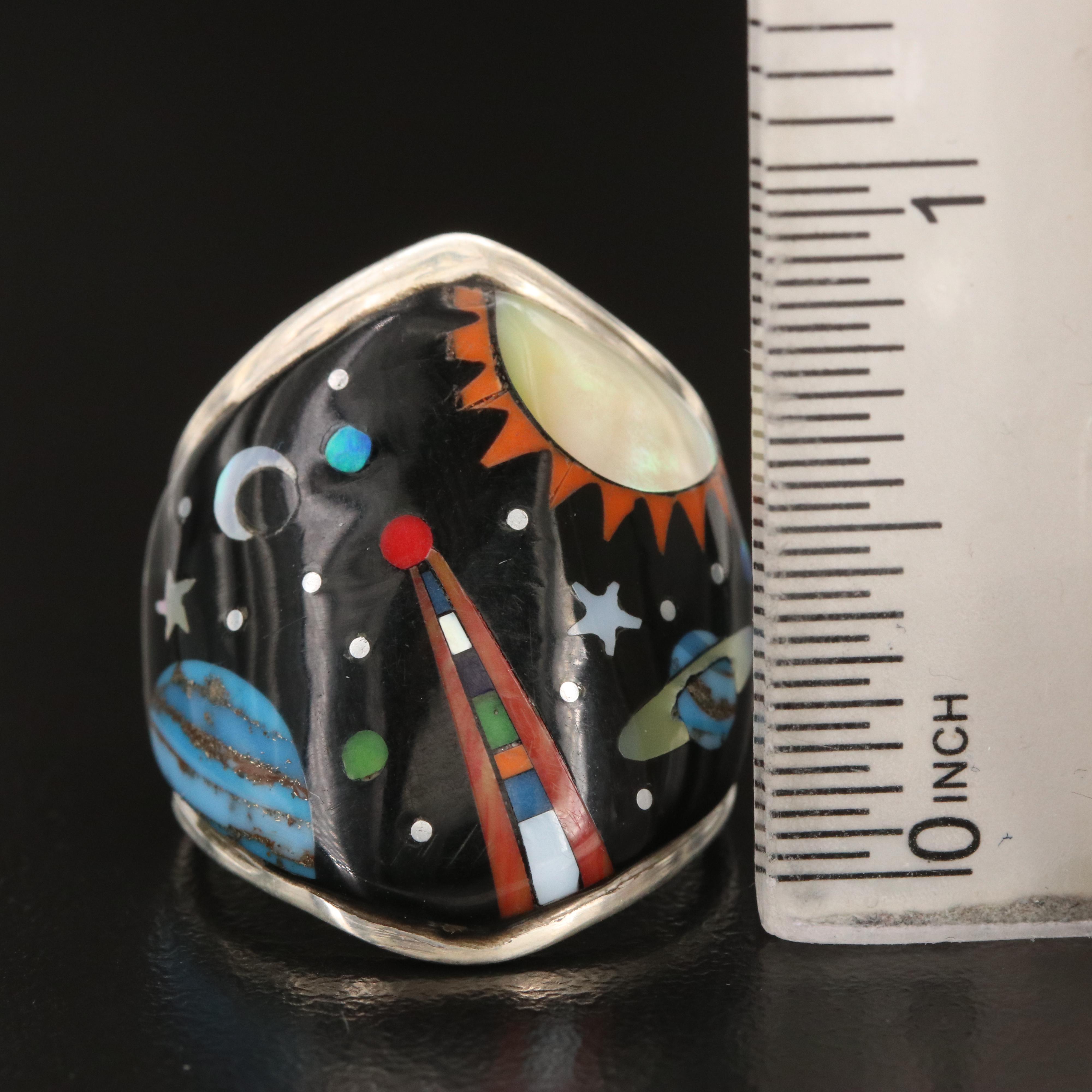 Signed Sterling Constellation Inlay Ring