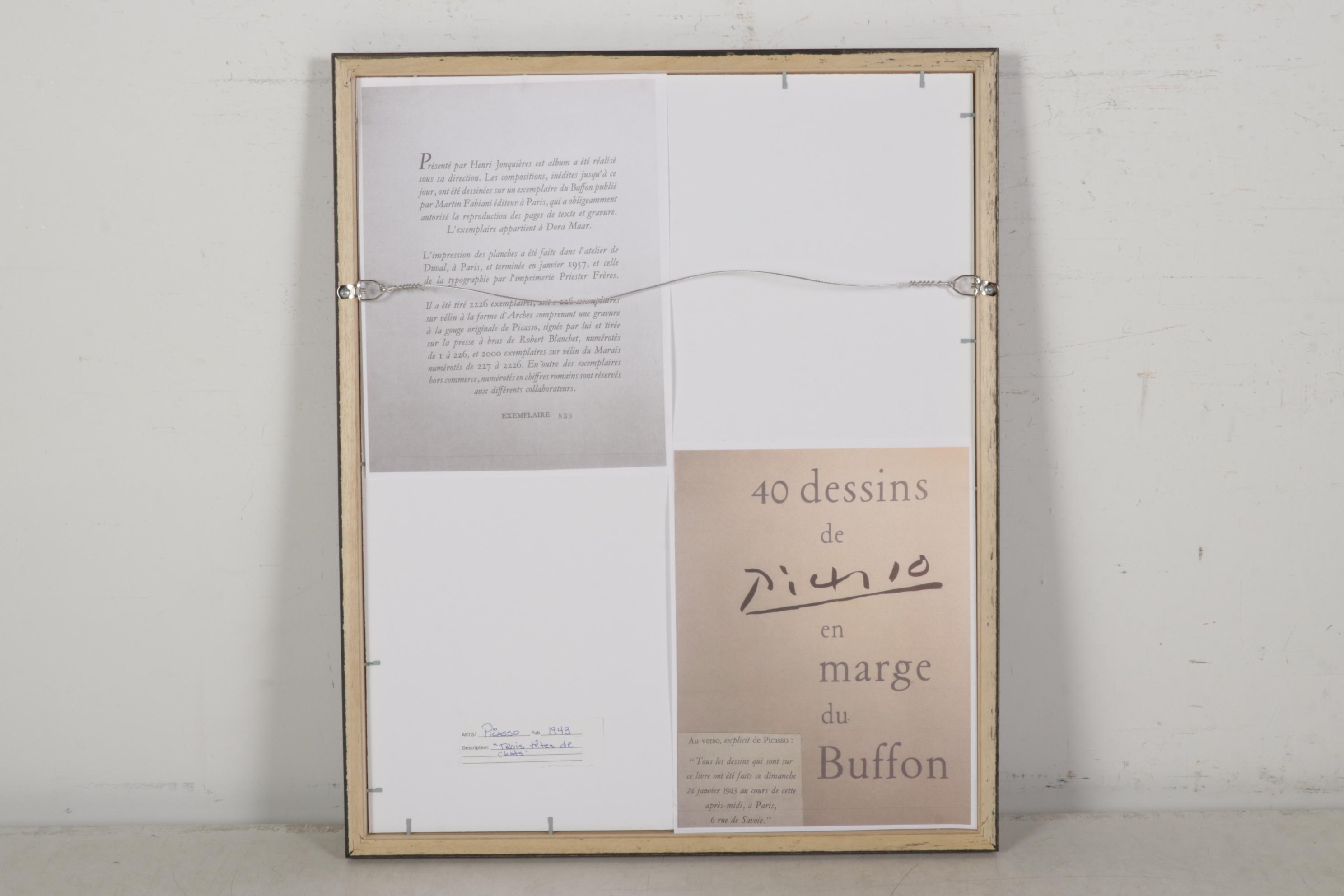 Collotype After Pablo Picasso "Le chat" From "40 Dessins de Picasso," 1957