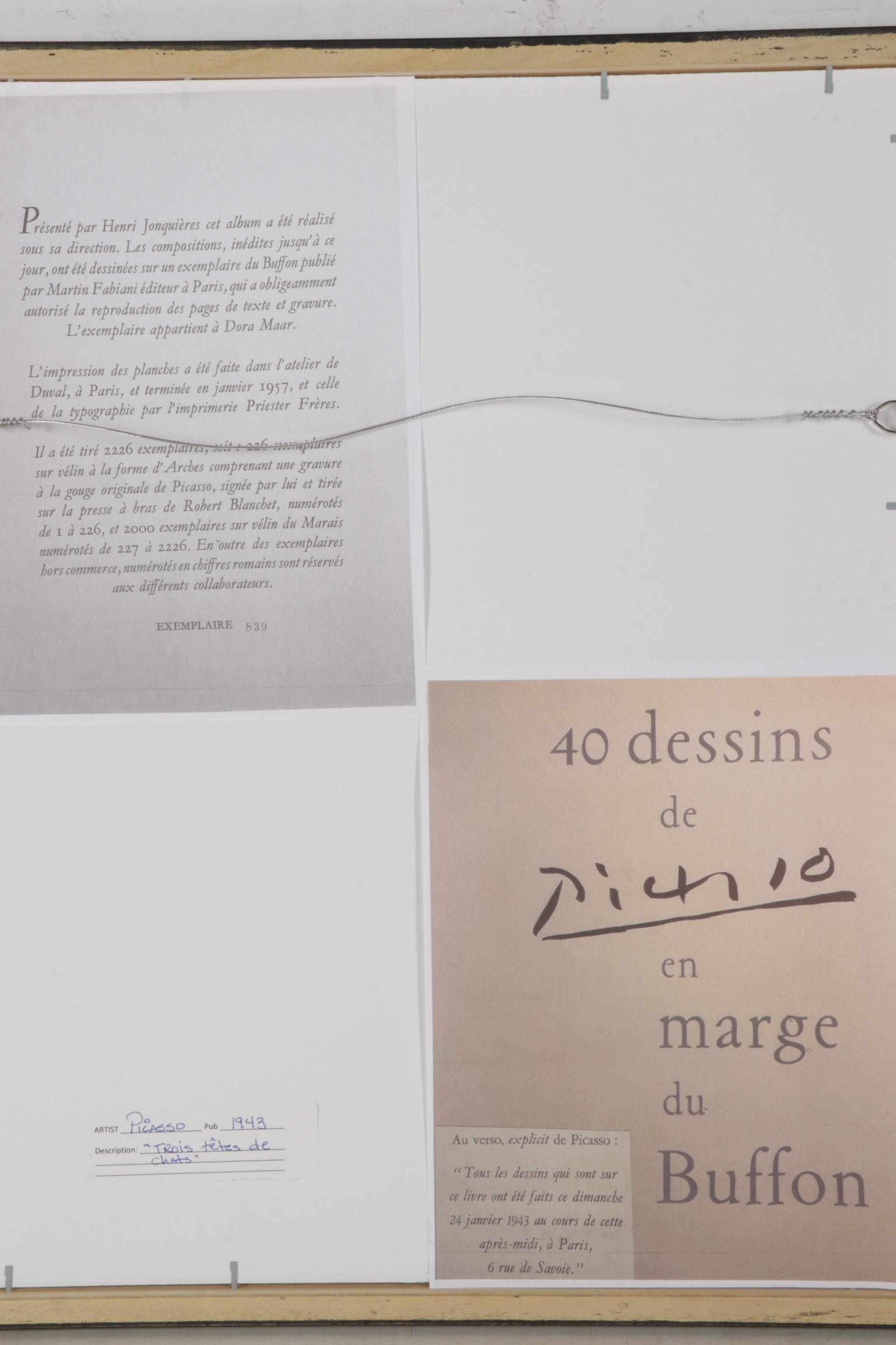 Collotype After Pablo Picasso "Le chat" From "40 Dessins de Picasso," 1957