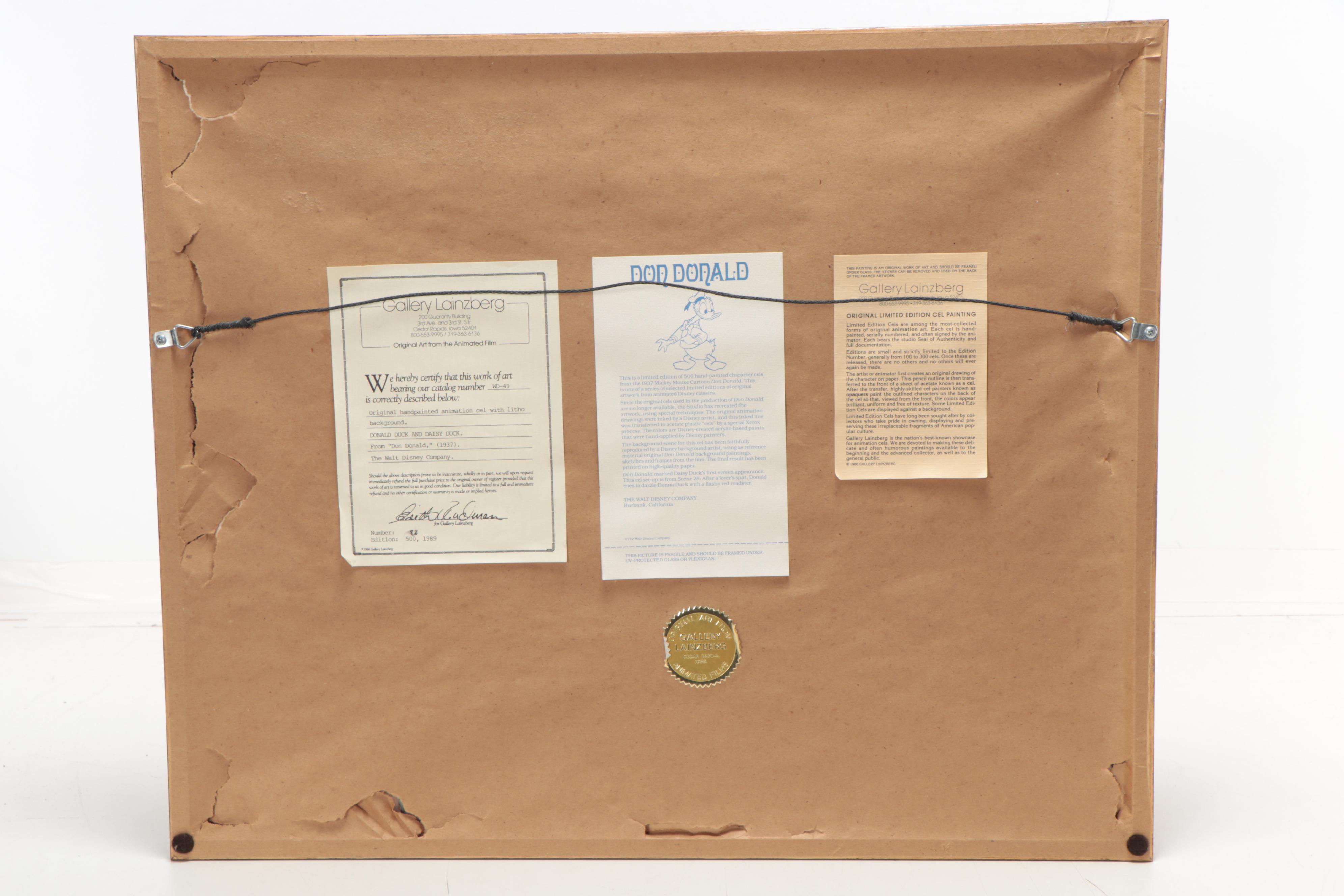 Disney "Don Donald" Hand-Painted Animation Cel, 1988