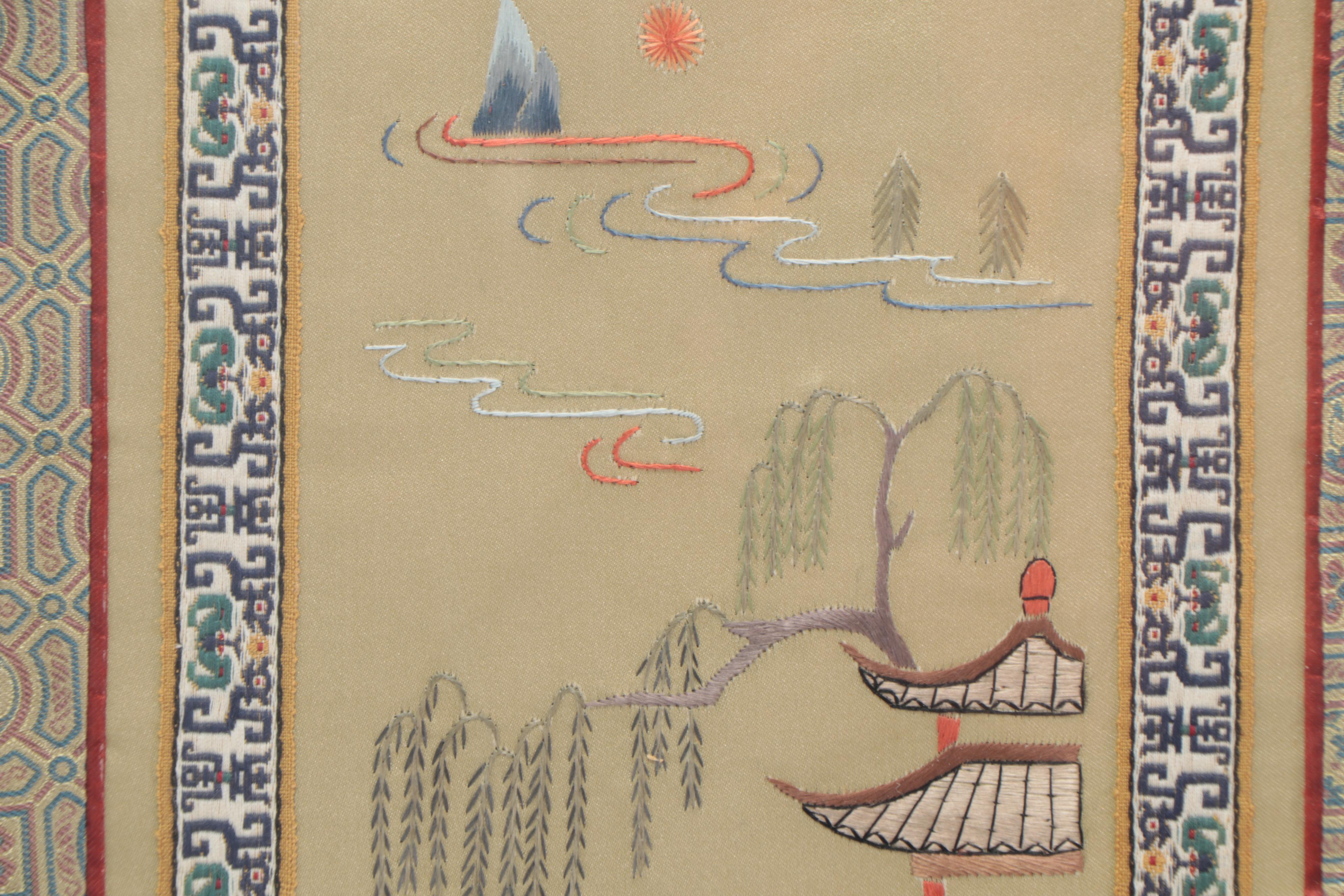 East Asian Style Silk Floral Embroidery Wall Hangings