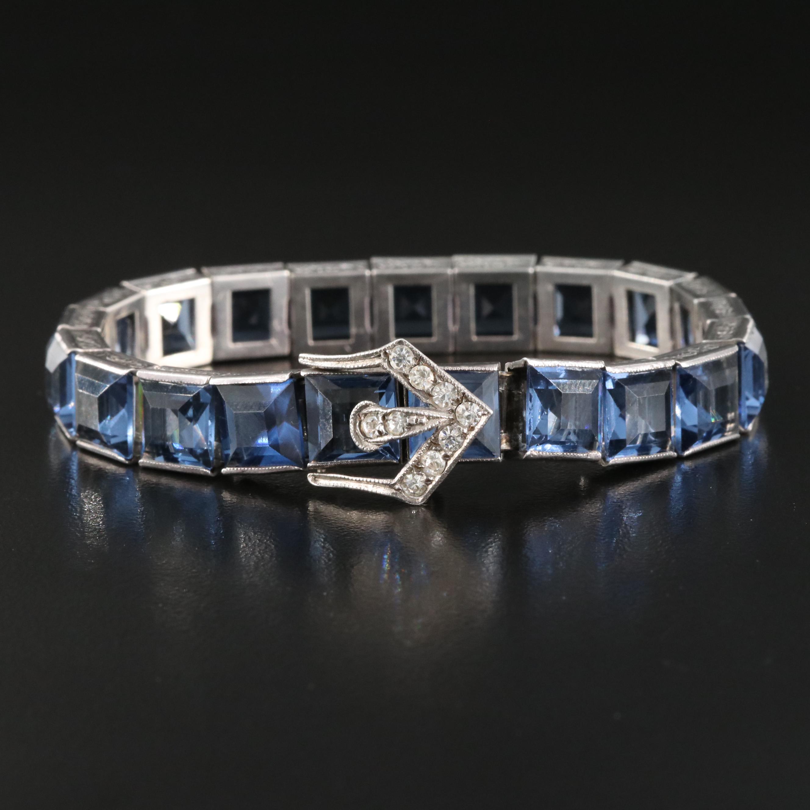 Art Deco Sterling Glass Buckle Bracelet