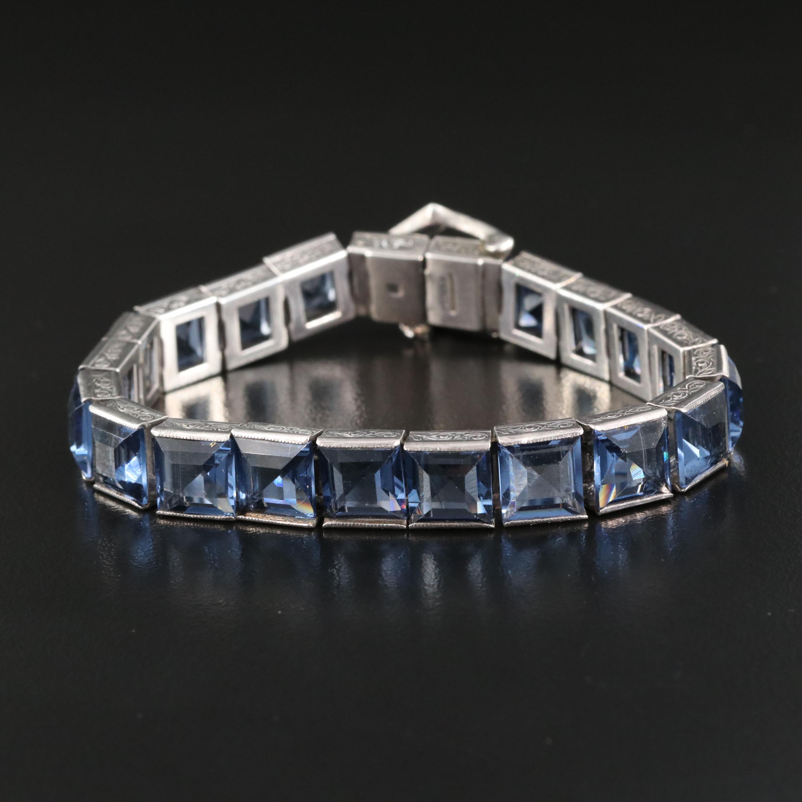 Art Deco Sterling Glass Buckle Bracelet