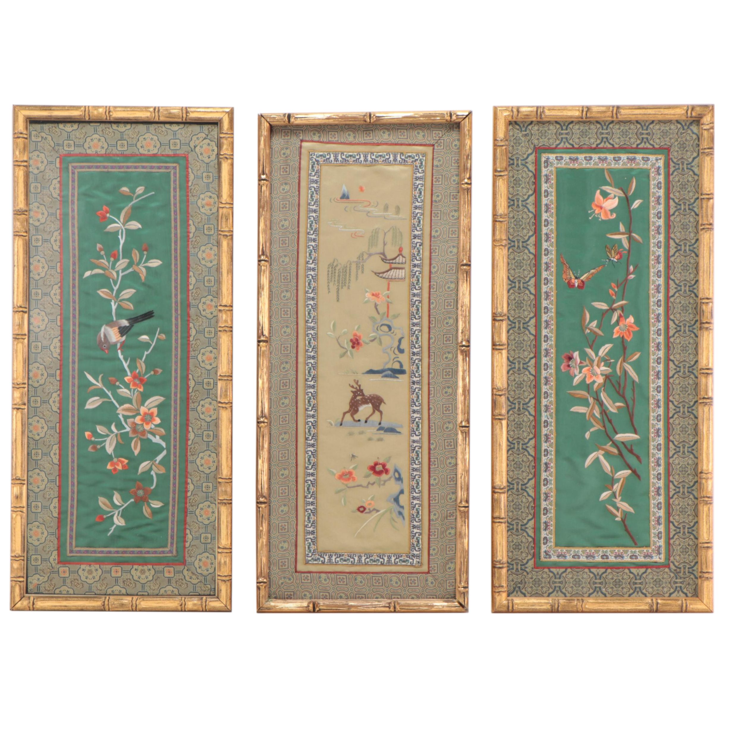 East Asian Style Silk Floral Embroidery Wall Hangings