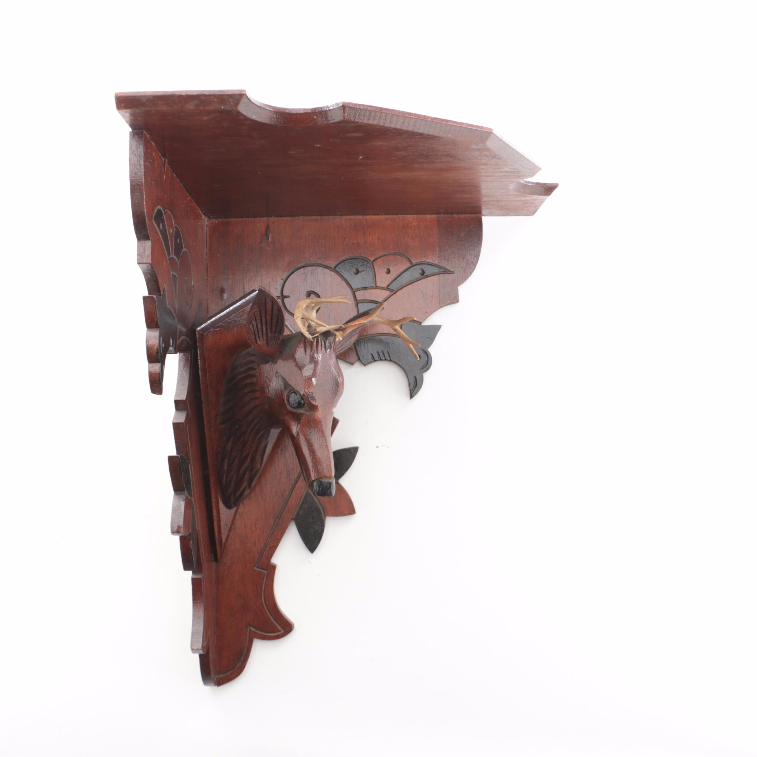 Black Forest Style Carved Walnut Corner Shelf, Early to Mid 20th Century