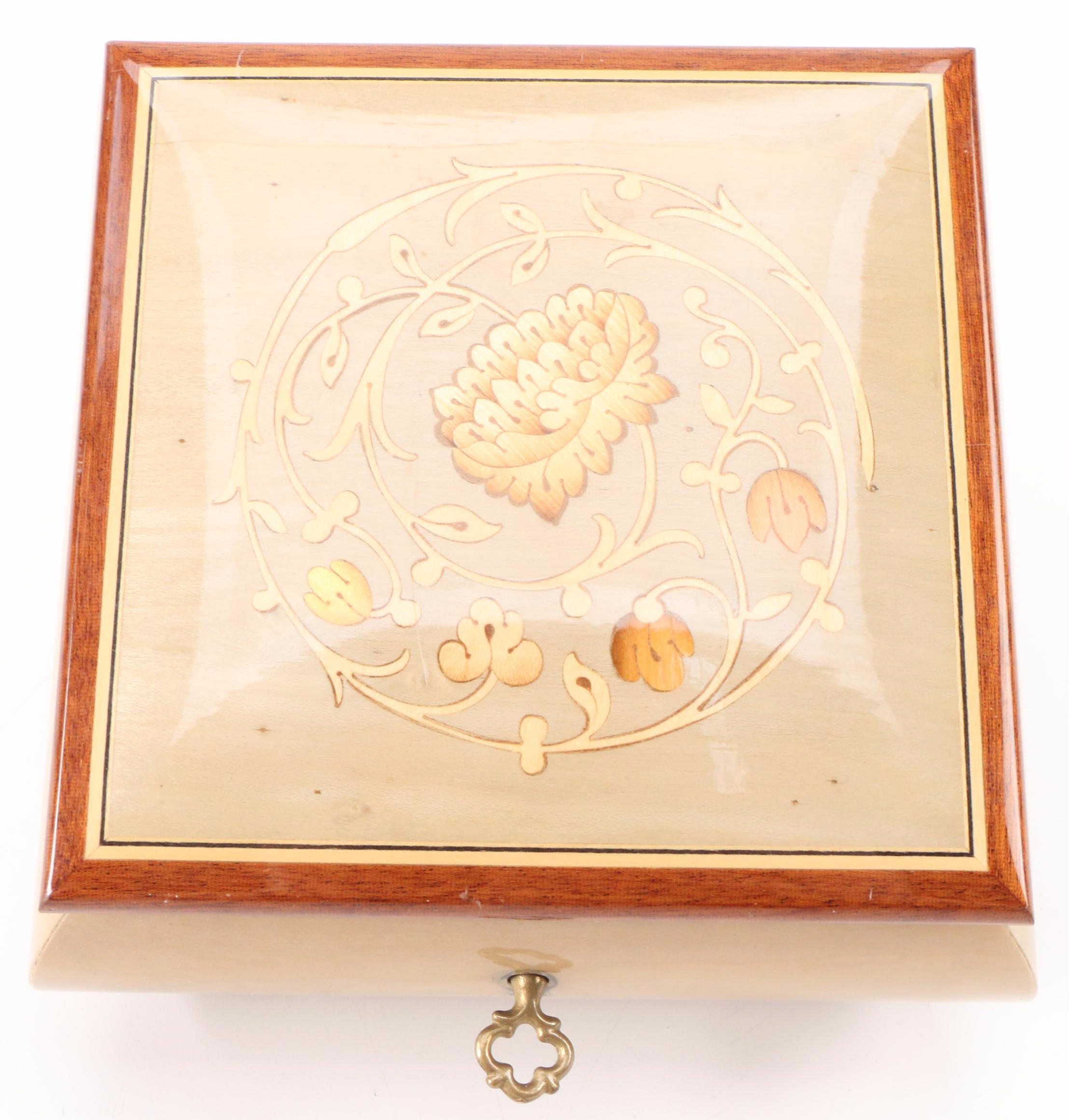 Reuge "Music Box Dancer" Italian Intarsio Inlay Wood Vanity Music Box