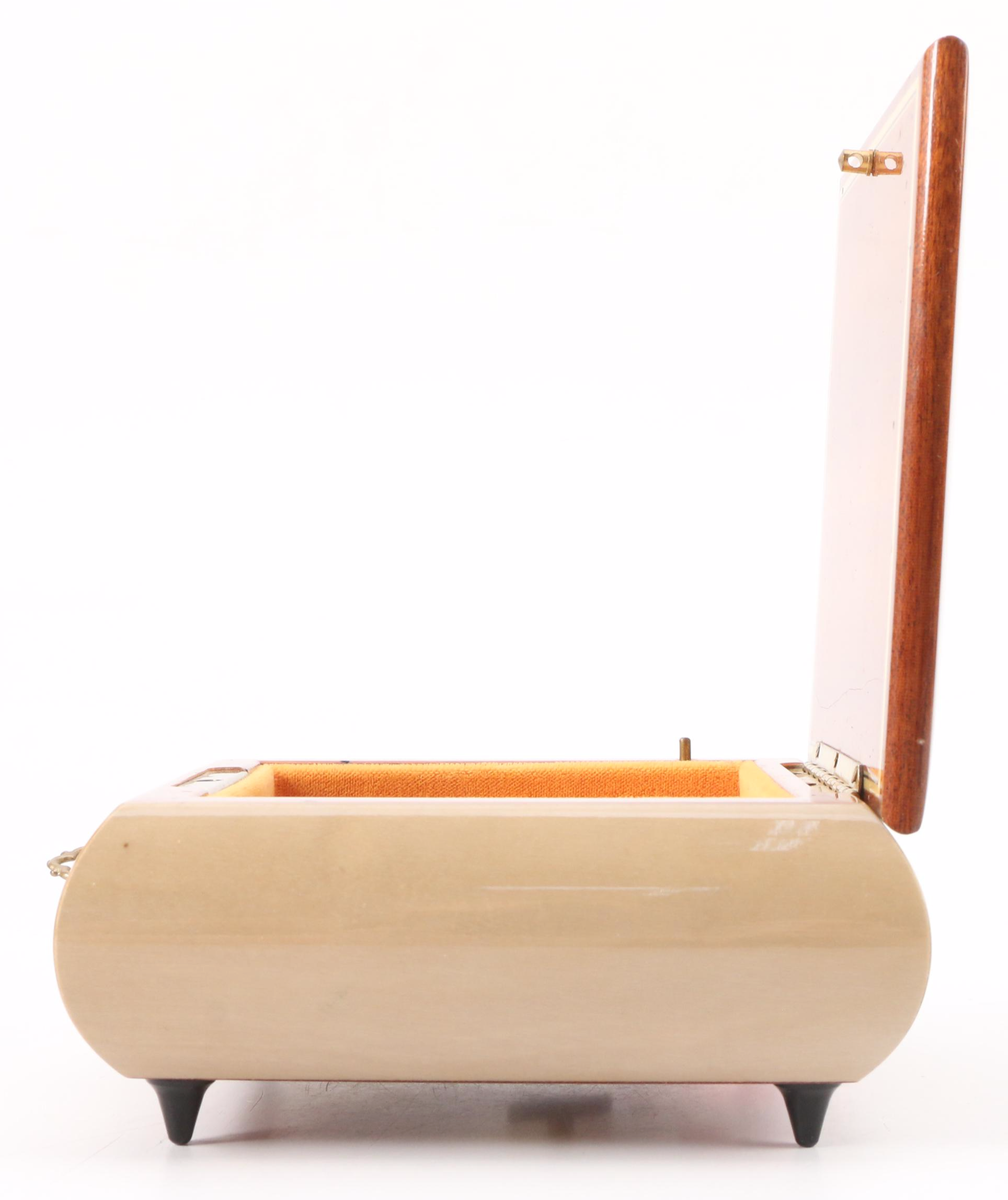 Reuge "Music Box Dancer" Italian Intarsio Inlay Wood Vanity Music Box