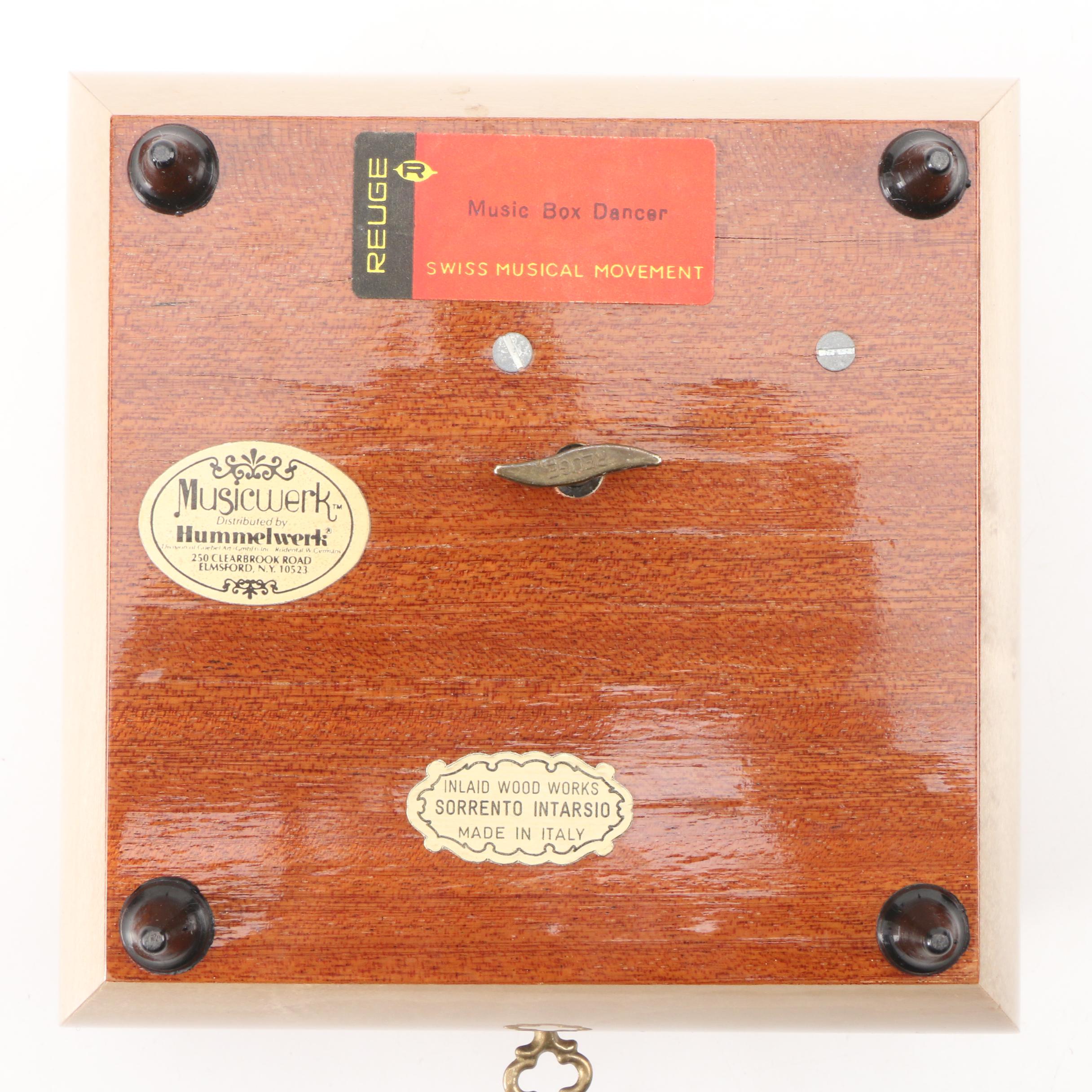 Reuge "Music Box Dancer" Italian Intarsio Inlay Wood Vanity Music Box