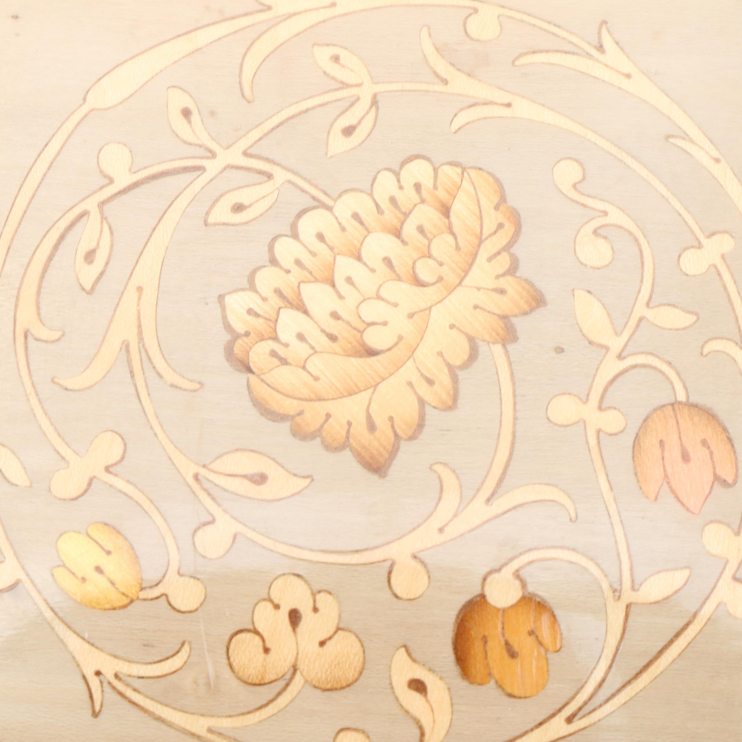 Reuge "Music Box Dancer" Italian Intarsio Inlay Wood Vanity Music Box