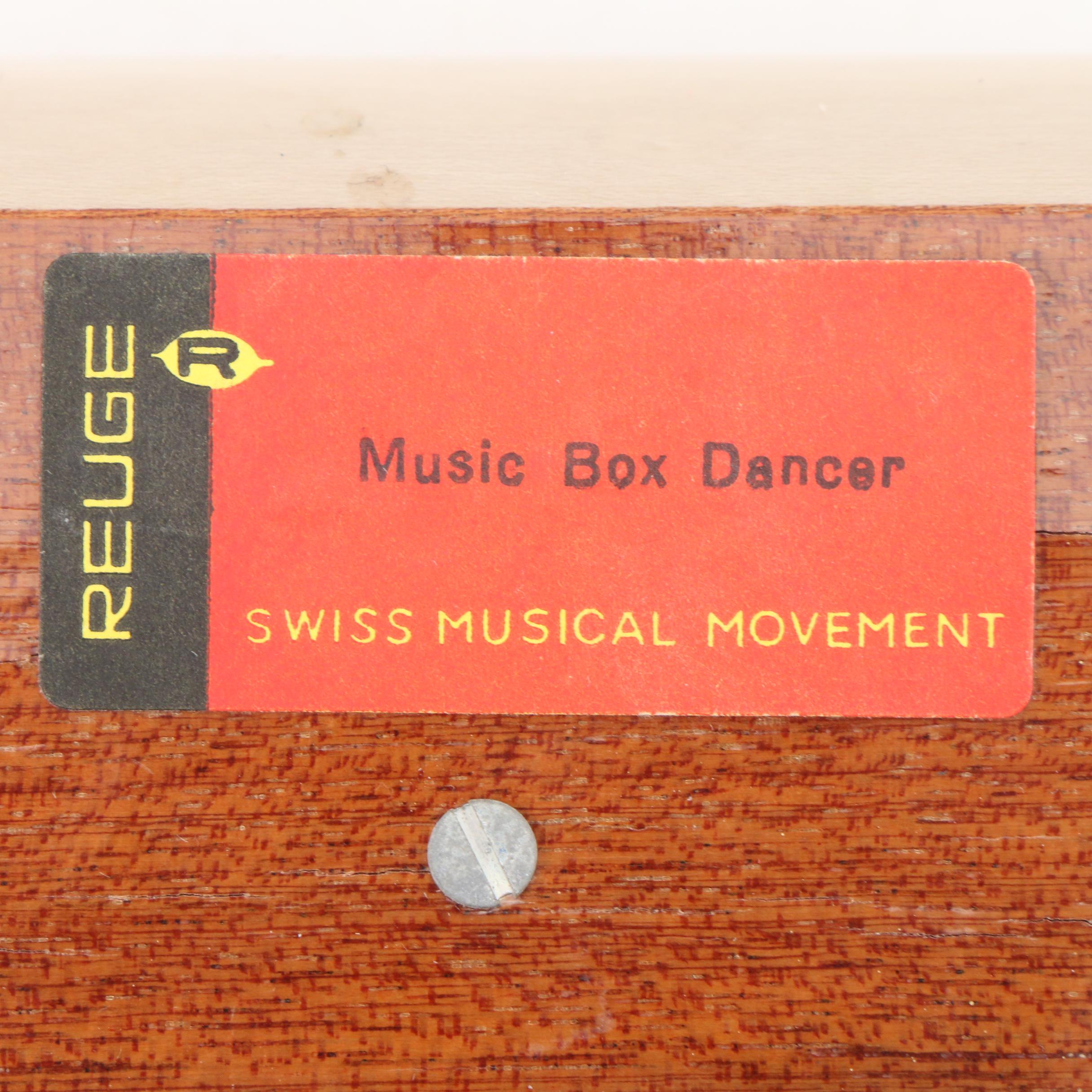 Reuge "Music Box Dancer" Italian Intarsio Inlay Wood Vanity Music Box