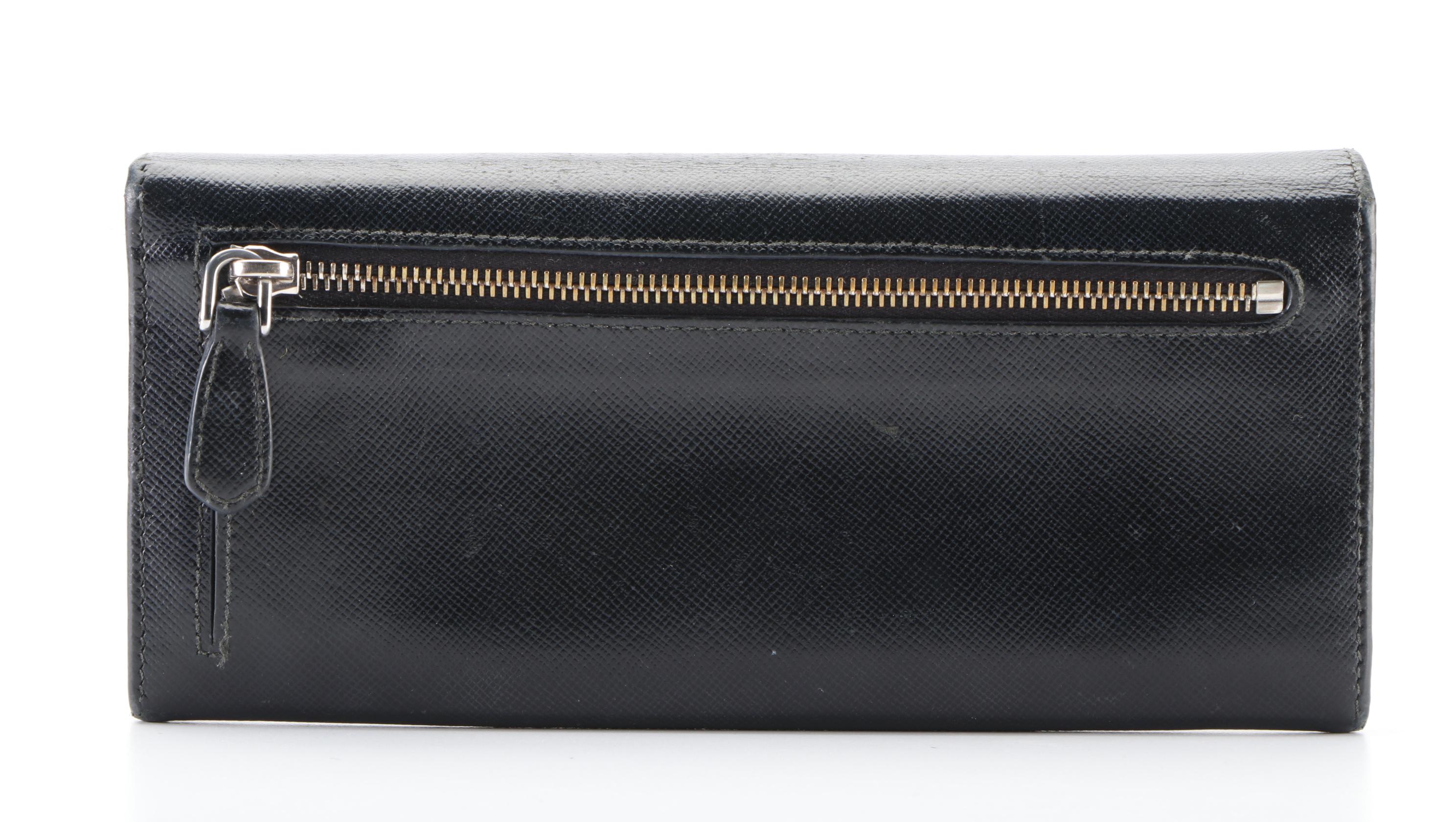 Prada Accordion Continental Wallet in Black Saffiano Leather