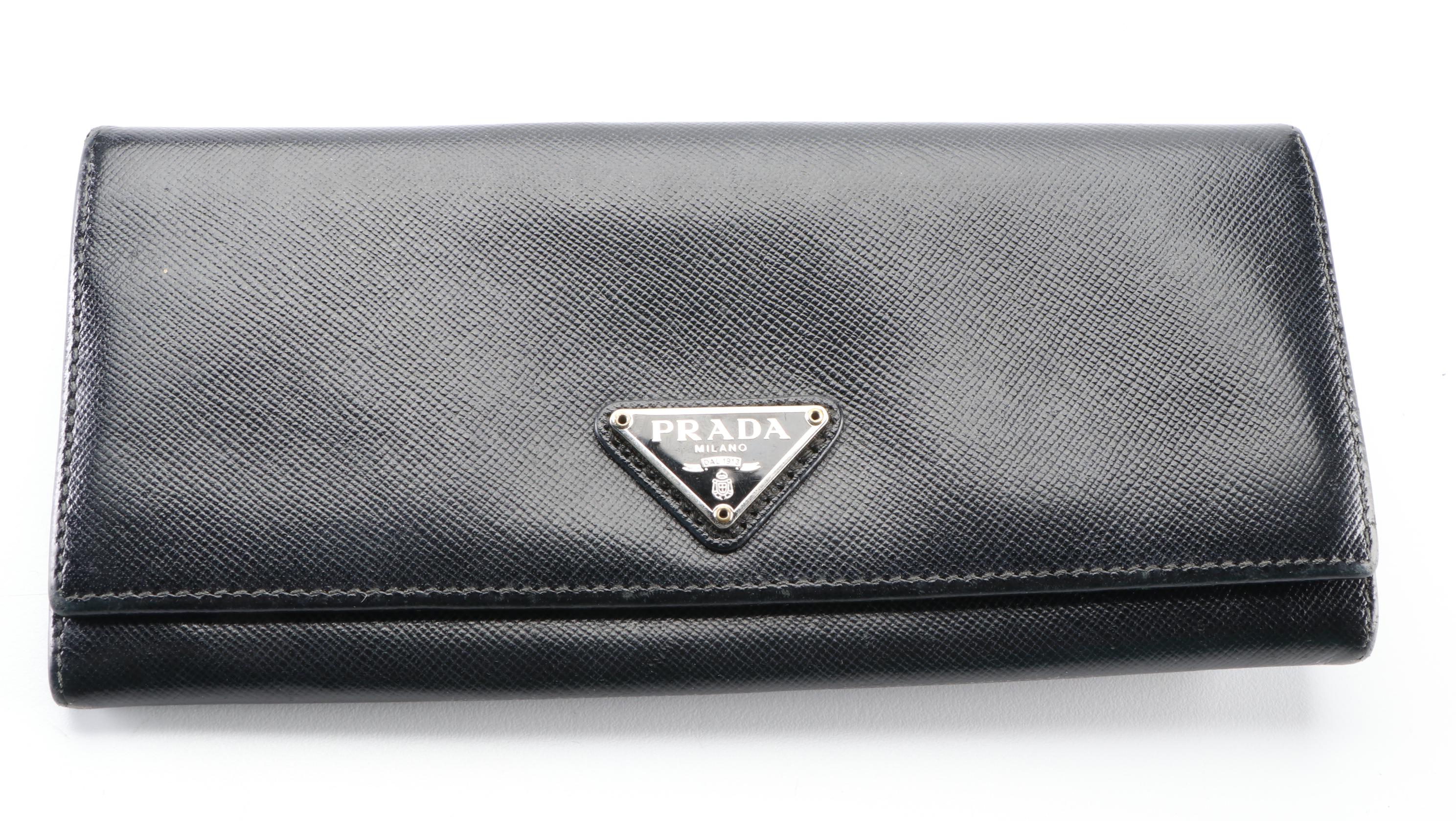 Prada Accordion Continental Wallet in Black Saffiano Leather
