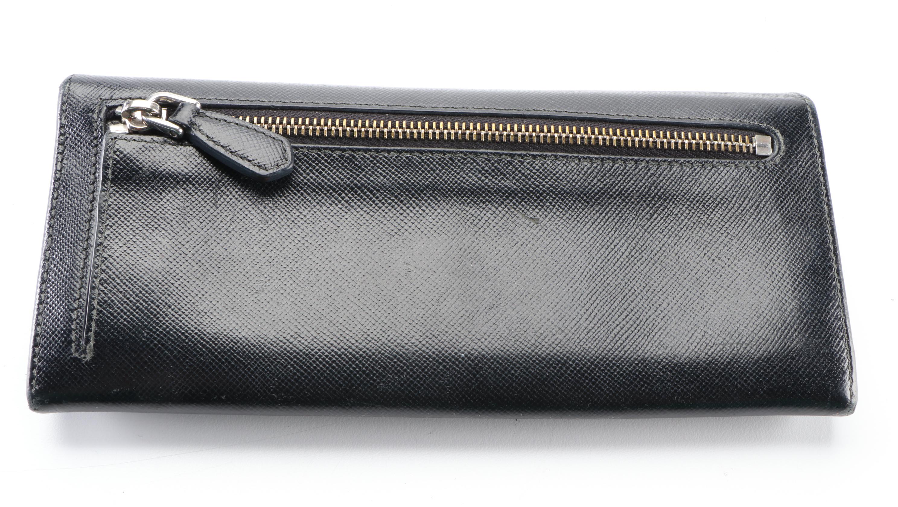 Prada Accordion Continental Wallet in Black Saffiano Leather