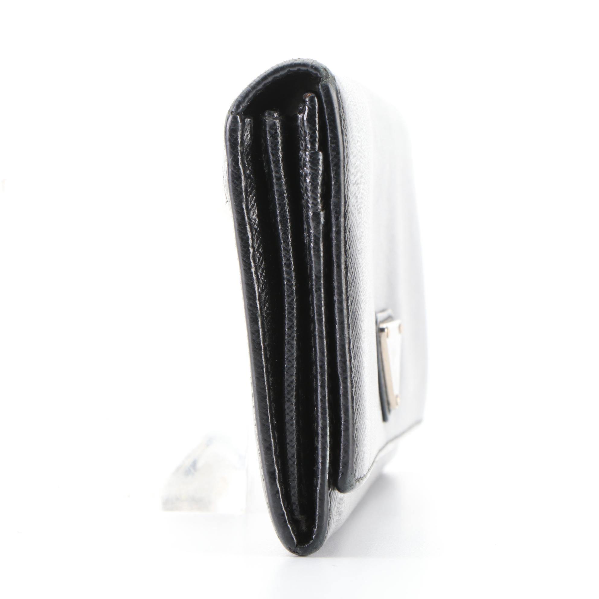 Prada Accordion Continental Wallet in Black Saffiano Leather