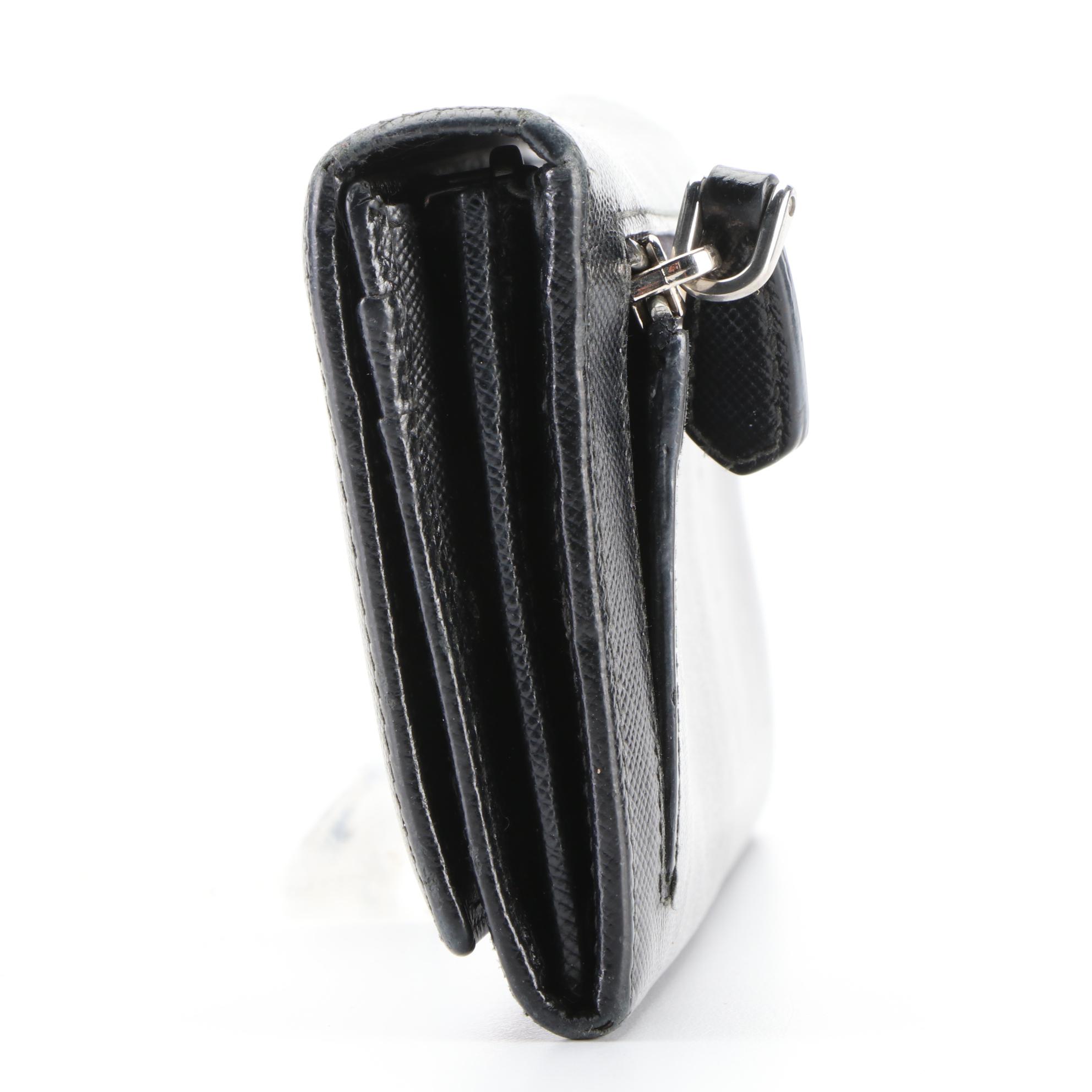 Prada Accordion Continental Wallet in Black Saffiano Leather