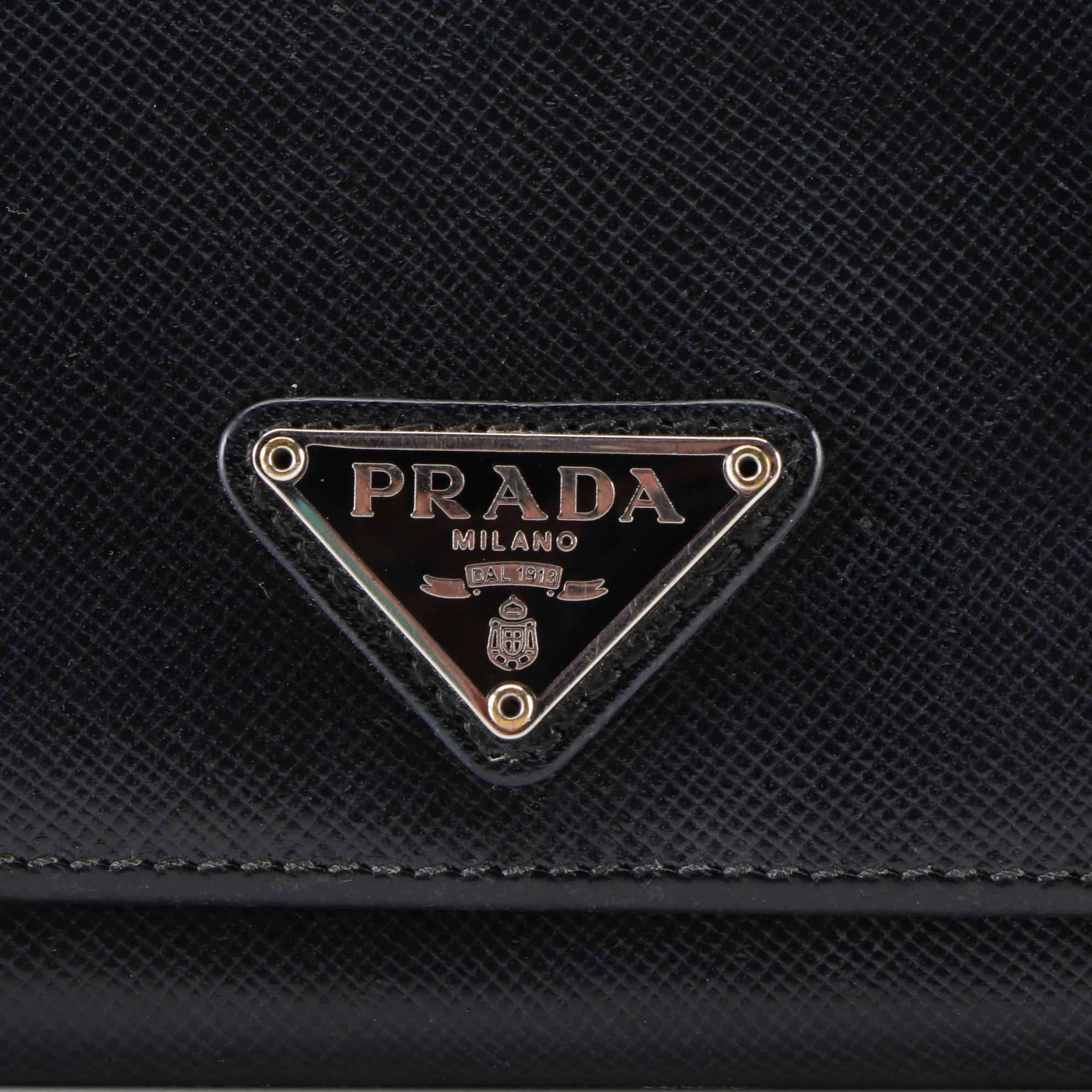 Prada Accordion Continental Wallet in Black Saffiano Leather