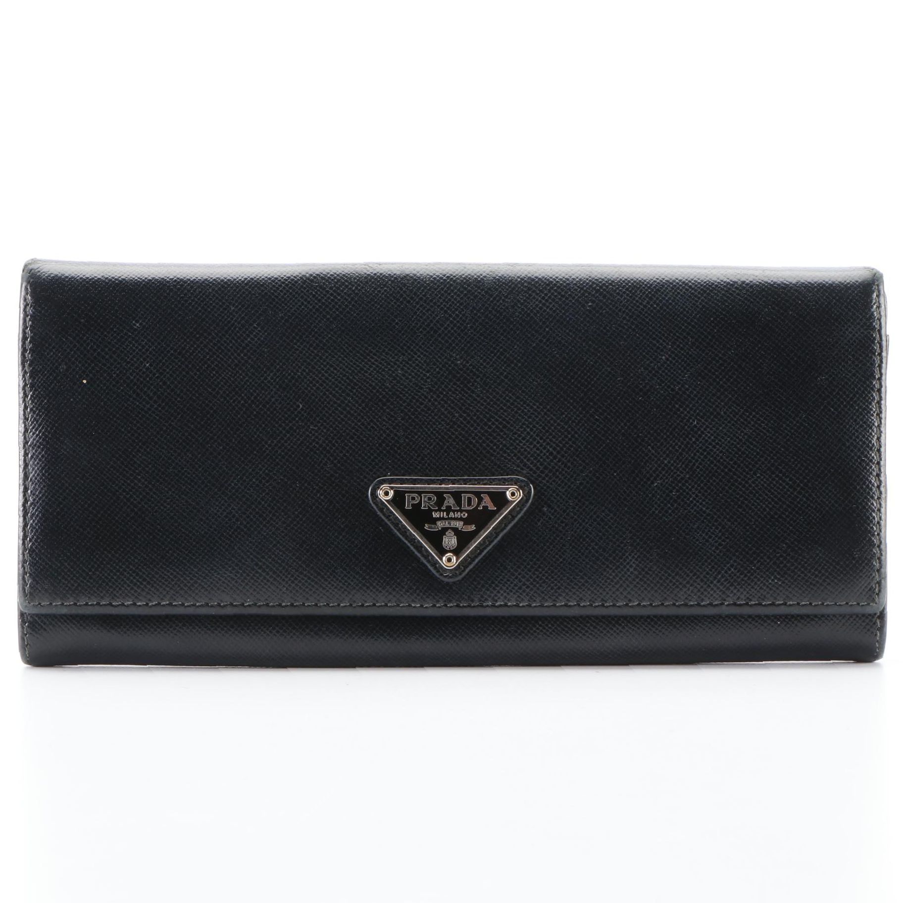 Prada Accordion Continental Wallet in Black Saffiano Leather