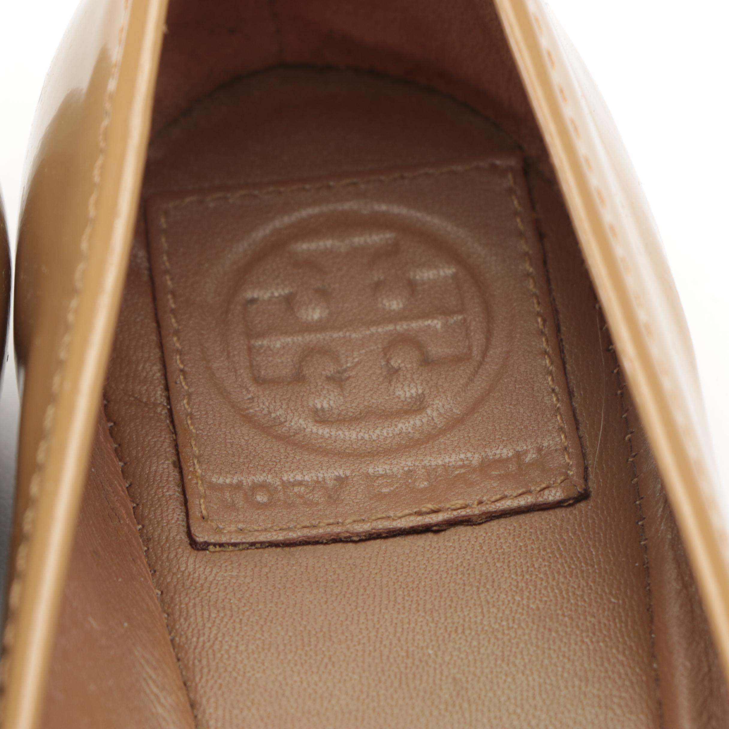 Tory Burch Pacey Ballet Flat in Tan Patent and Black Tumbled Leather
