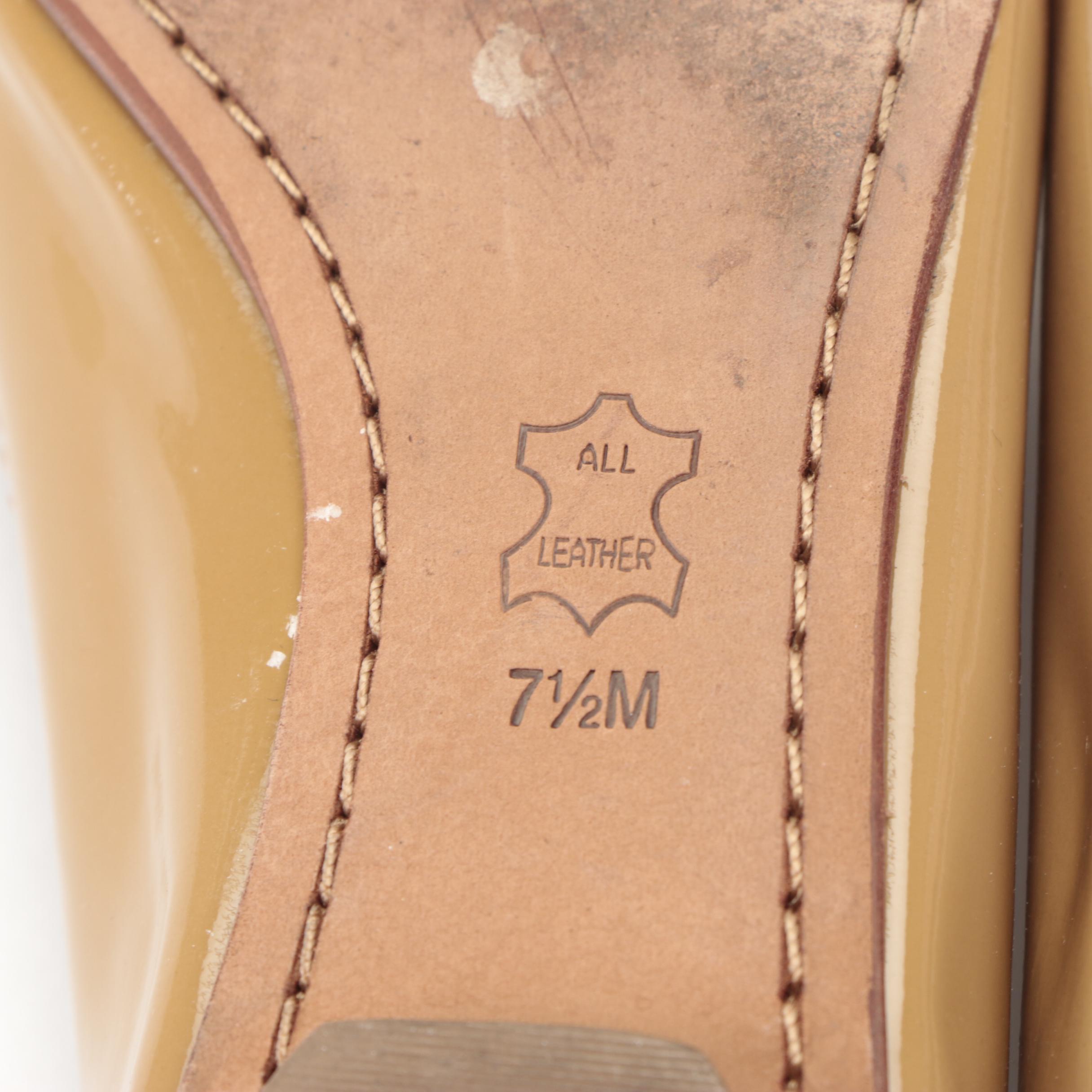 Tory Burch Pacey Ballet Flat in Tan Patent and Black Tumbled Leather