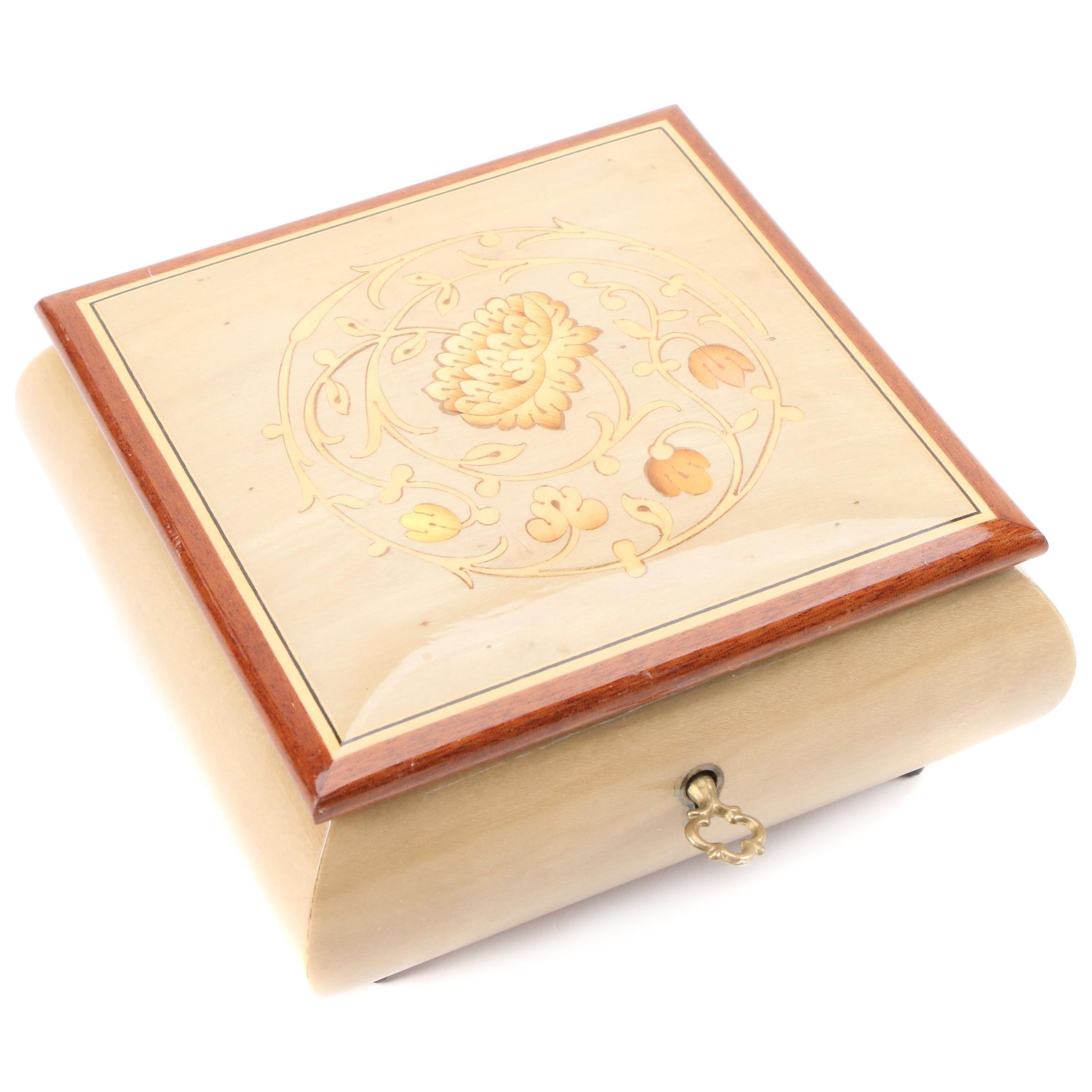 Reuge "Music Box Dancer" Italian Intarsio Inlay Wood Vanity Music Box