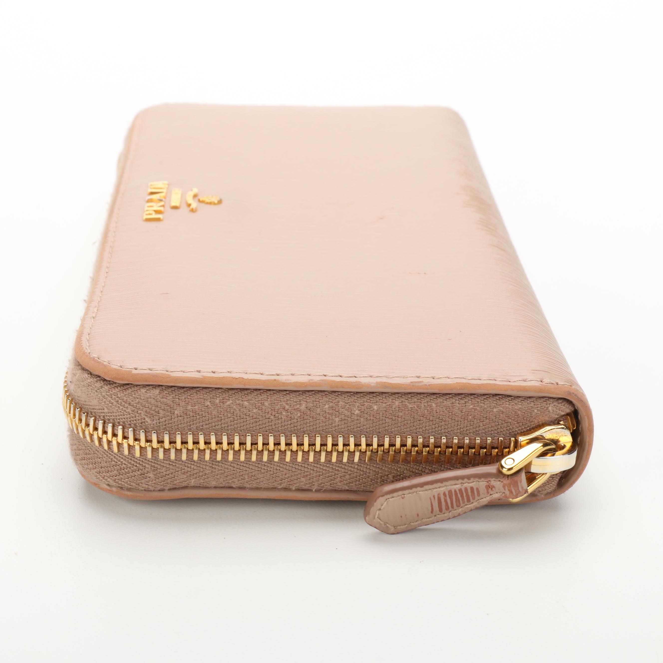 Prada Continental Accordion Wallet in Cammeo Vitello Move Leather with Box