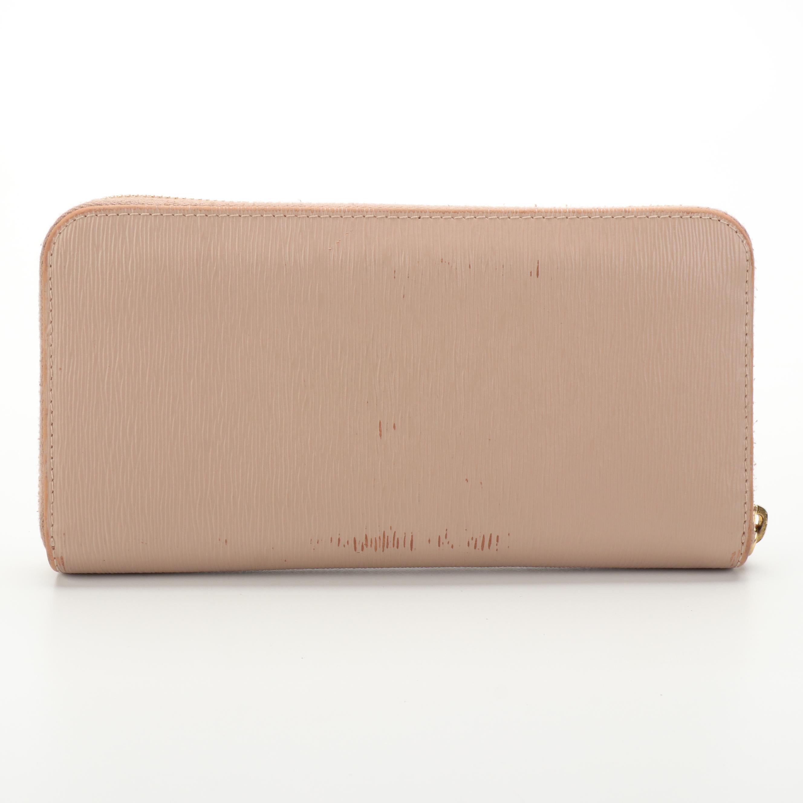 Prada Continental Accordion Wallet in Cammeo Vitello Move Leather with Box