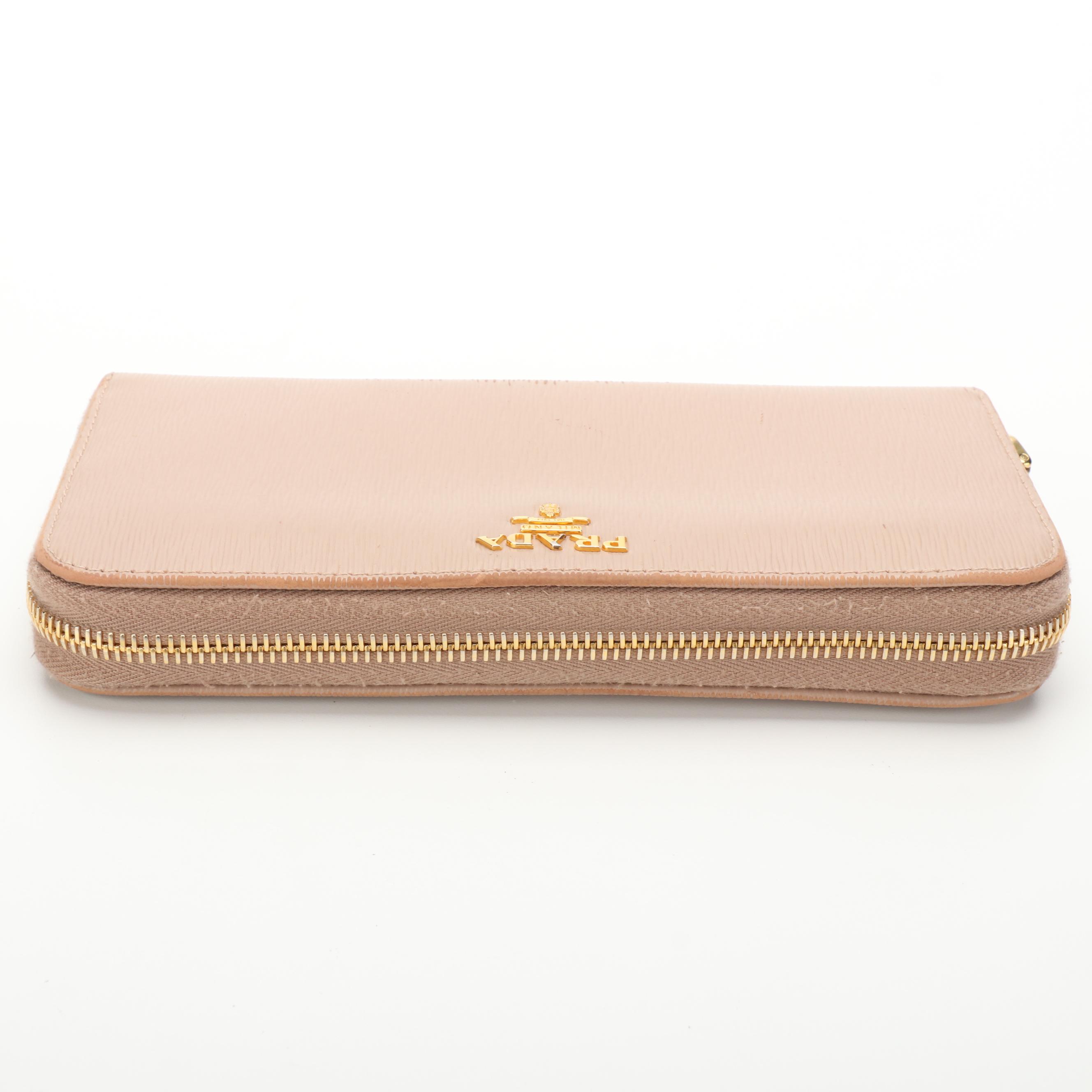 Prada Continental Accordion Wallet in Cammeo Vitello Move Leather with Box