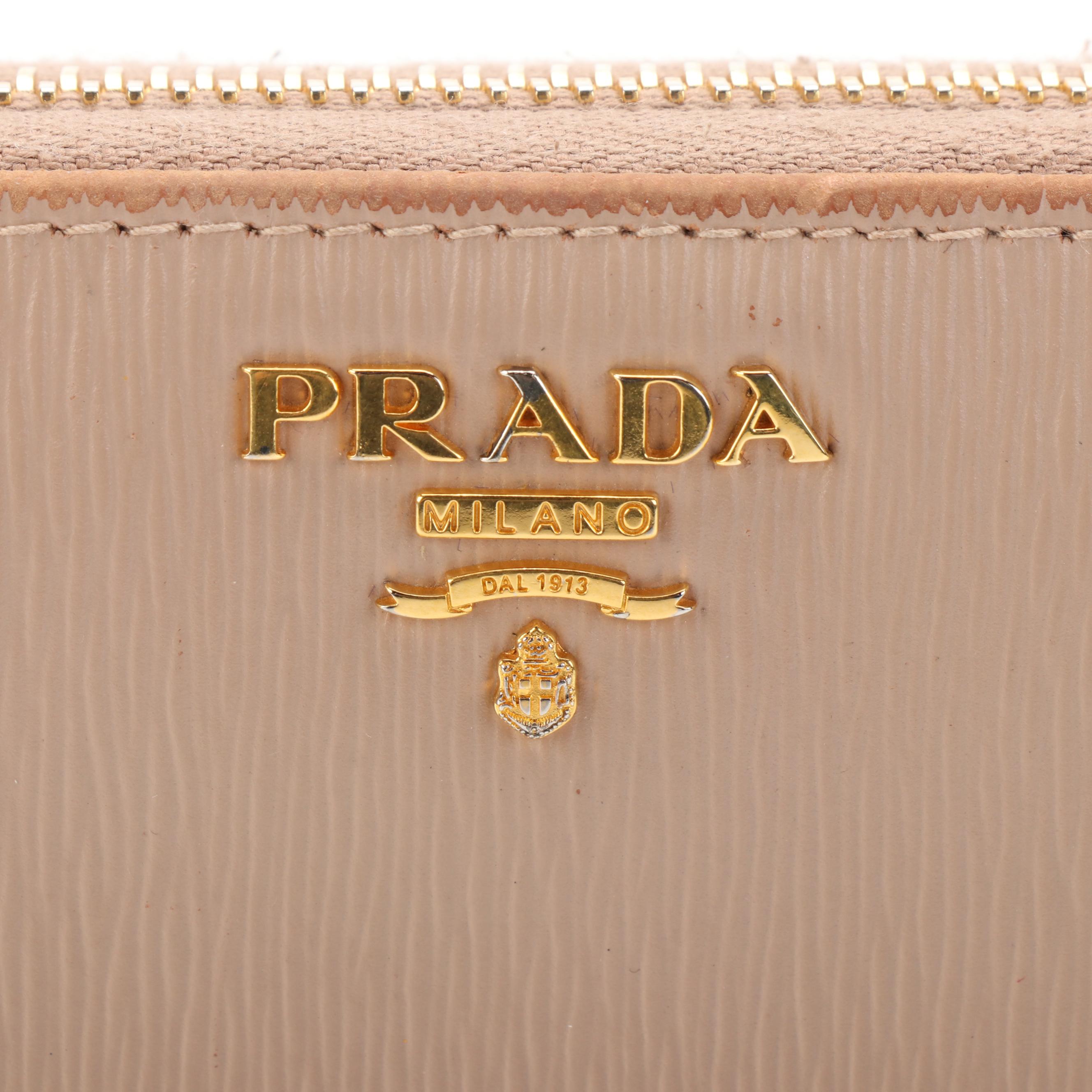 Prada Continental Accordion Wallet in Cammeo Vitello Move Leather with Box
