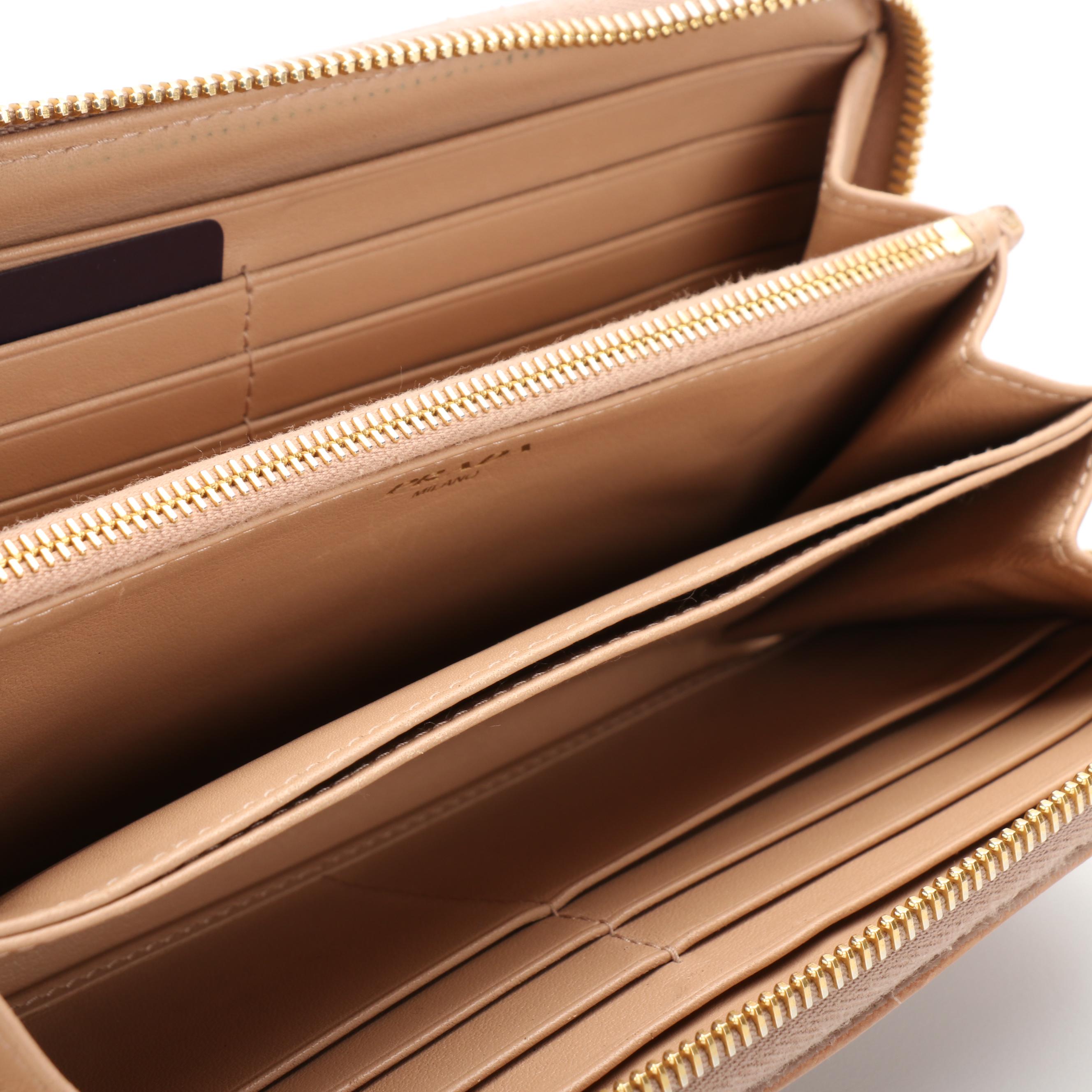 Prada Continental Accordion Wallet in Cammeo Vitello Move Leather with Box