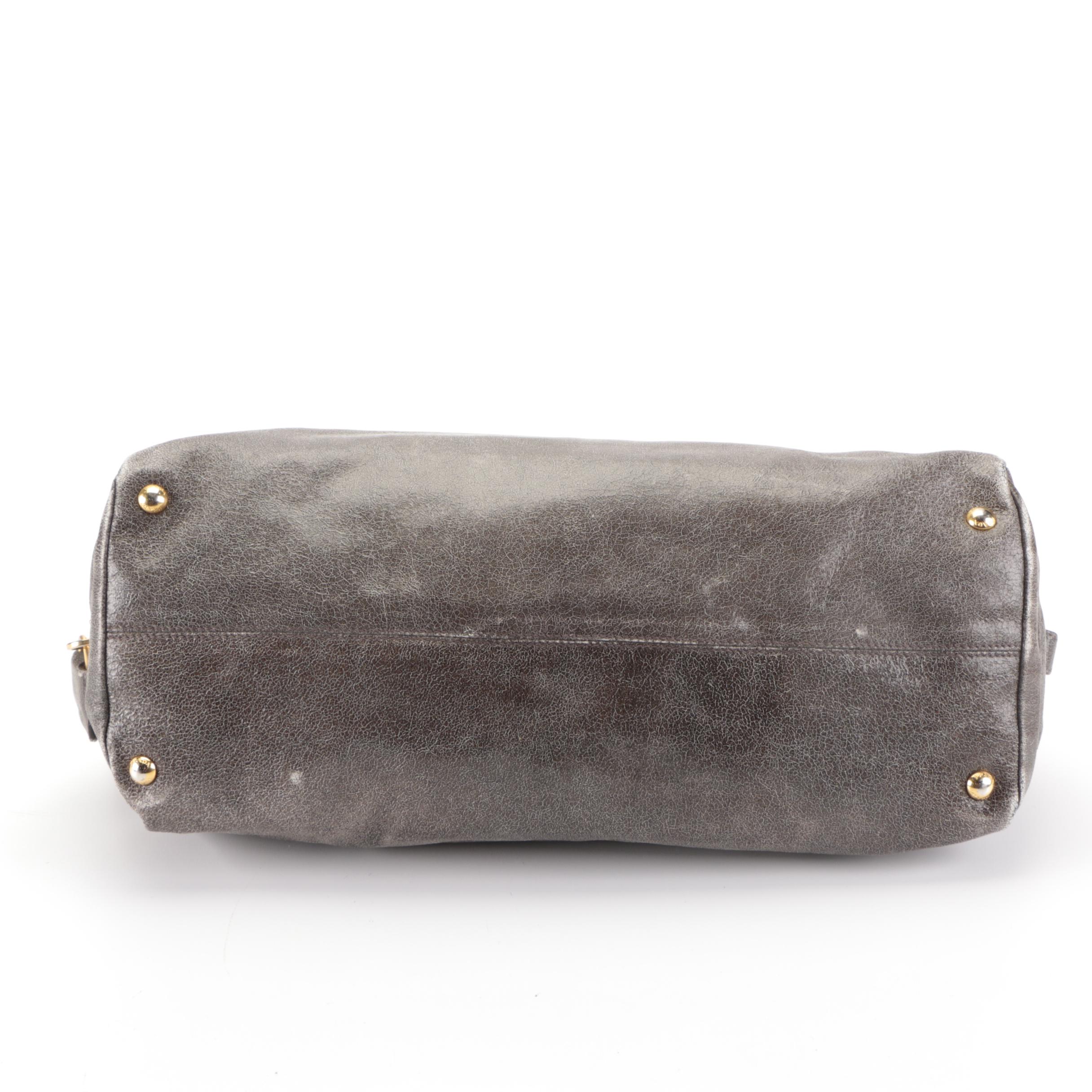 Prada Medium Zip Domed Shoulder Bag in Distressed Grey Calfskin Leather