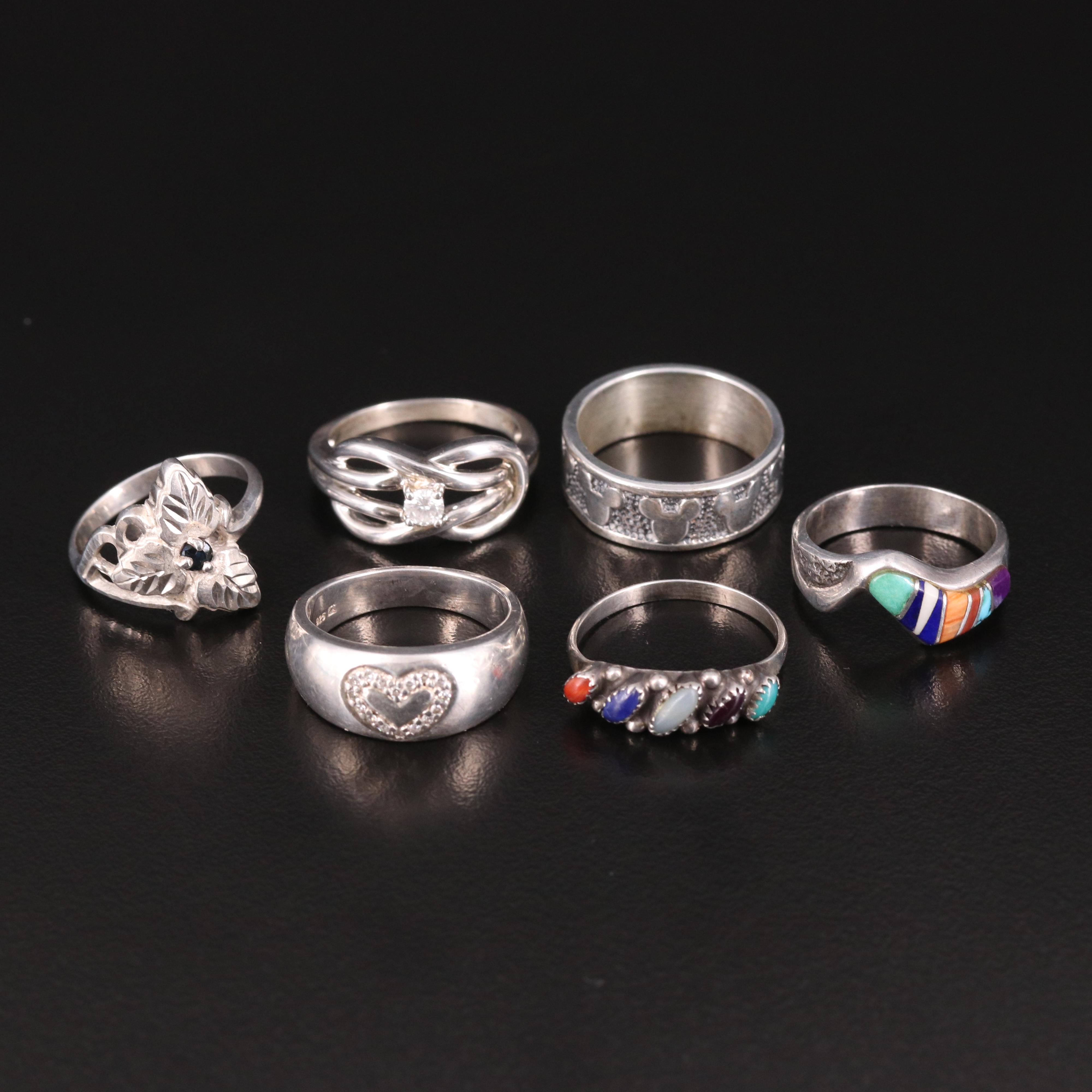 Sterling Ring Selection Featuring Diamonds, Coral and Lapis Lazuli