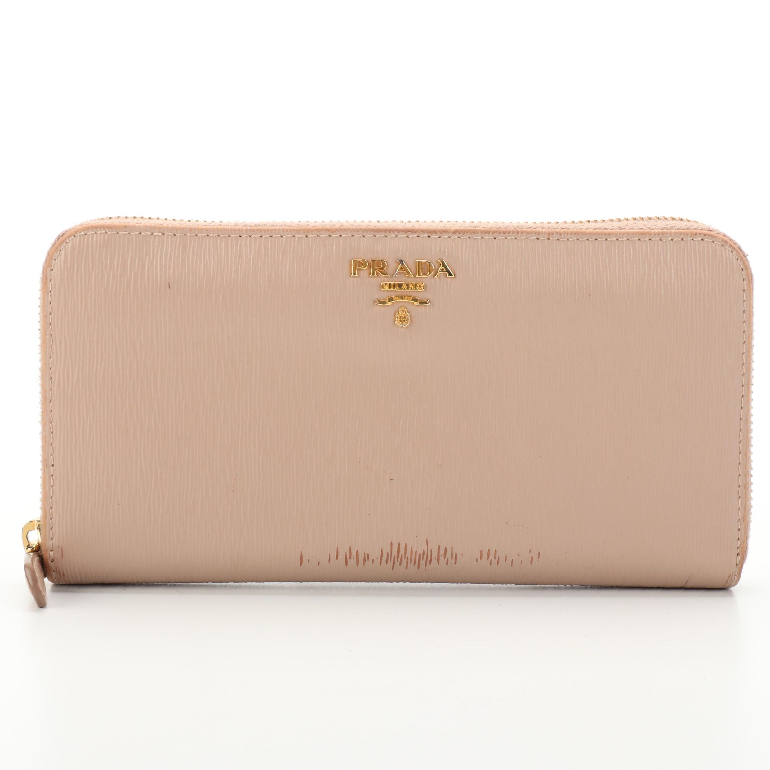 Prada Continental Accordion Wallet in Cammeo Vitello Move Leather with Box