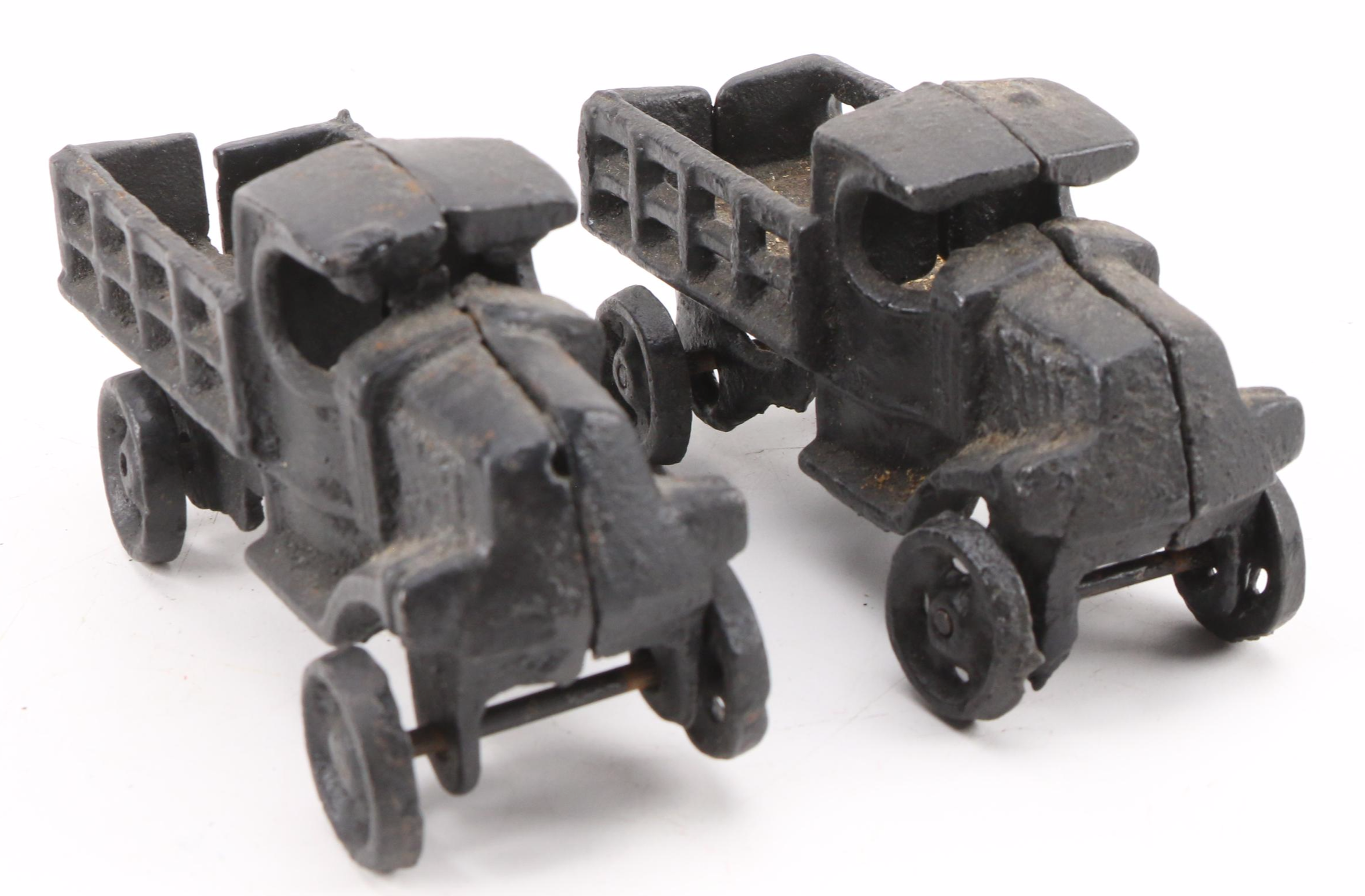 Cast Iron Toy Trucks with Cast Iron Farm Animal Figurines, Mid to Late 20th C.