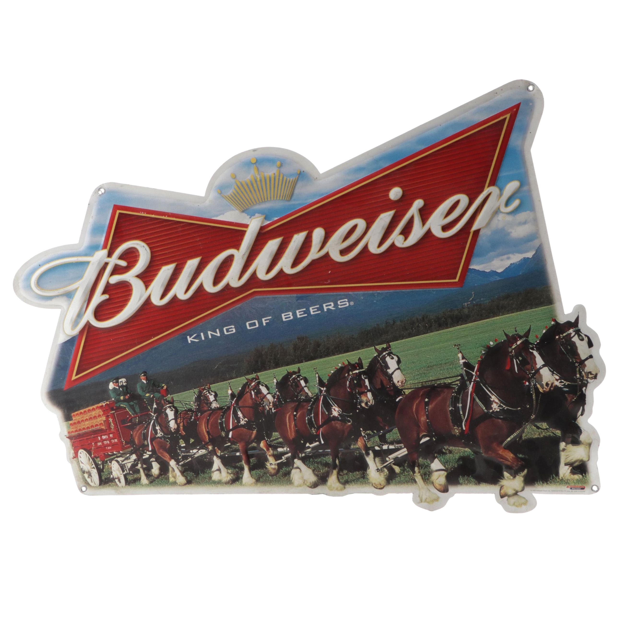 Budweiser Beer Clydesdales Tin Litho Advertising Sign, 2005